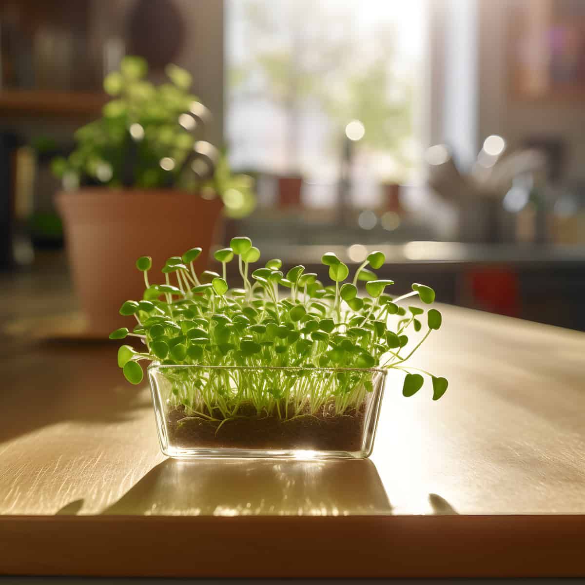Cress on a kitchen counter