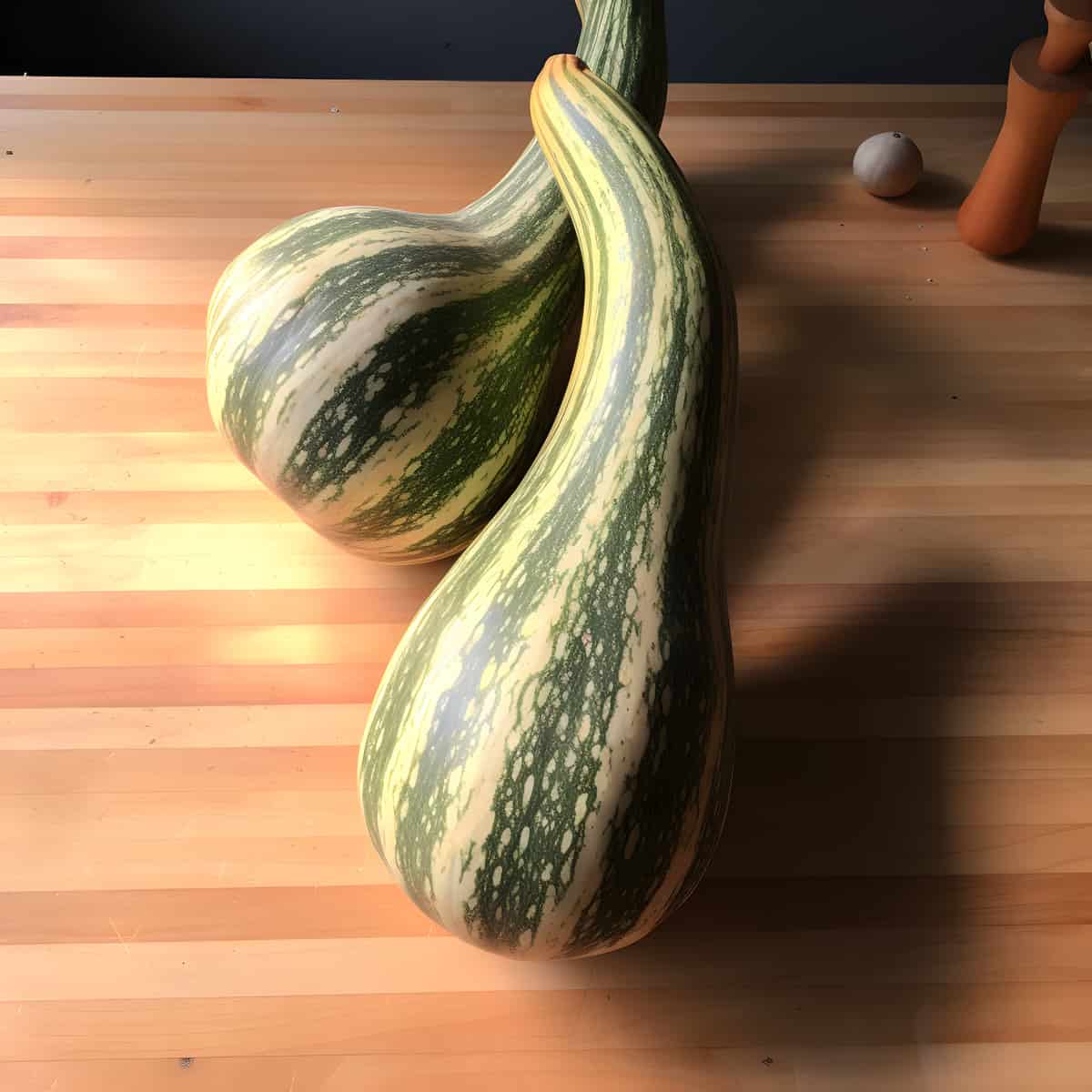 Cushaw Squash on a kitchen counter
