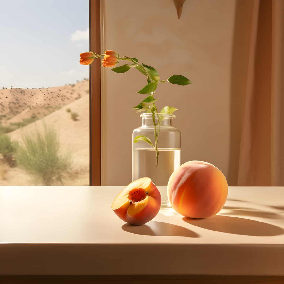 Desert Peach on a kitchen counter