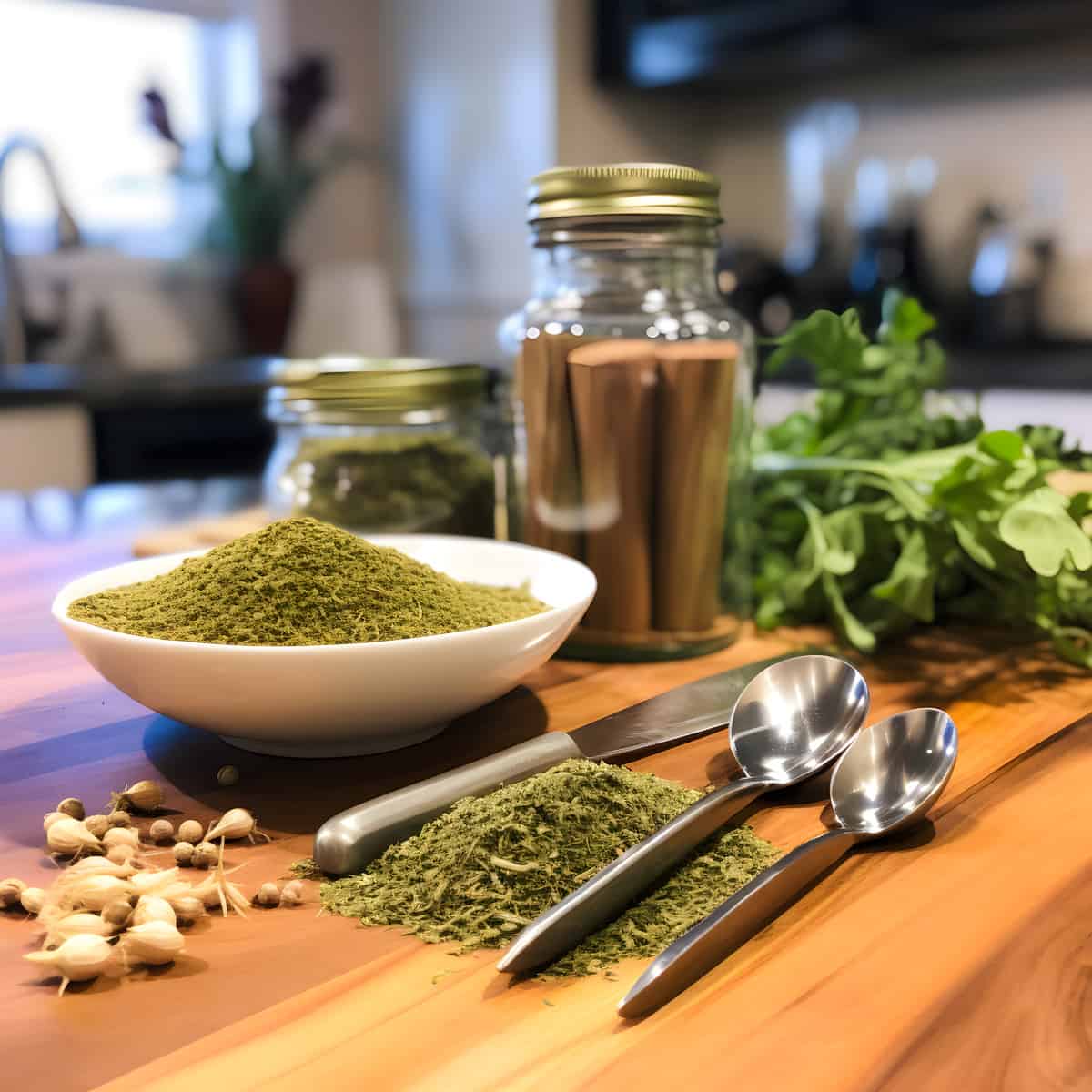 Dhania Herb and Seasoning on a kitchen counter