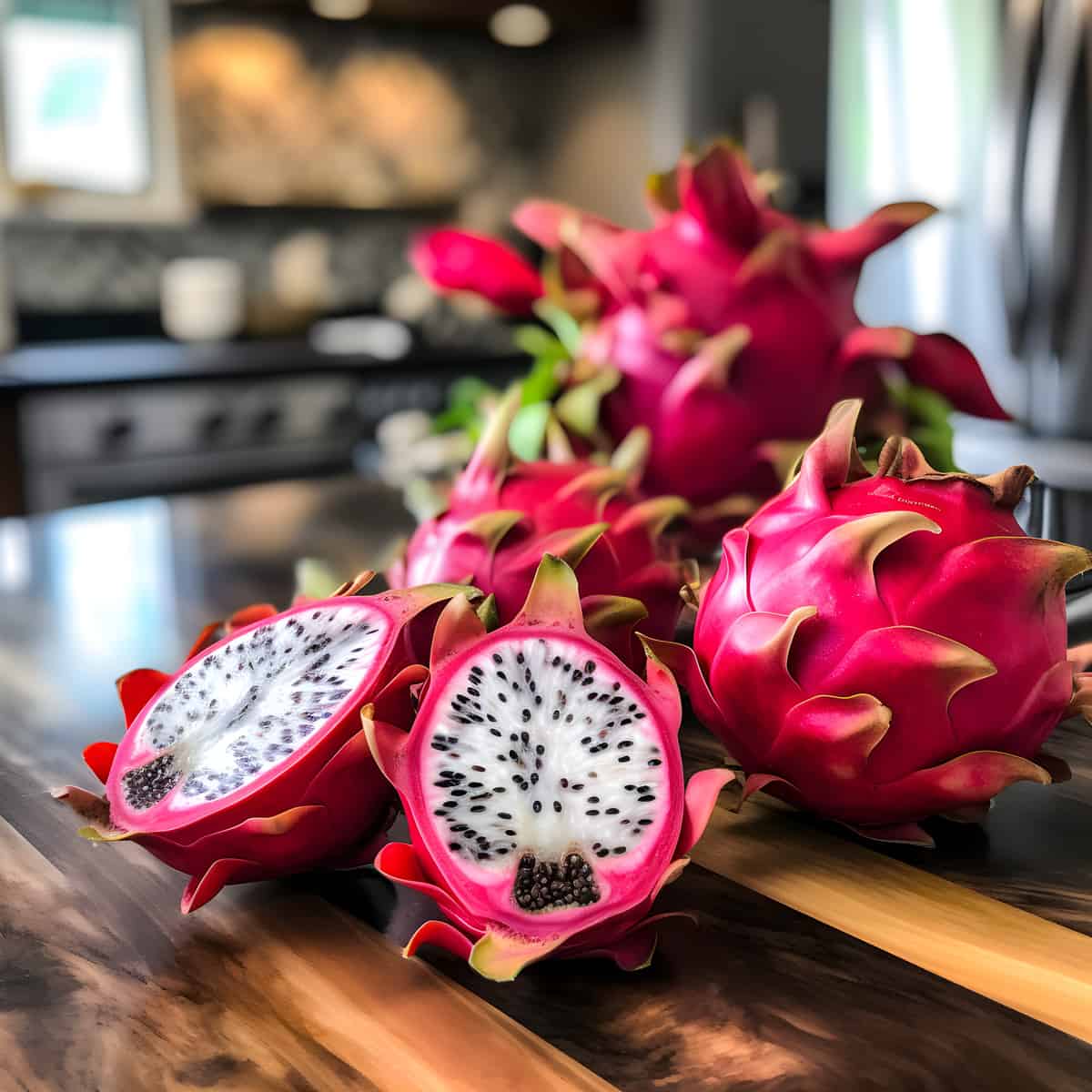Dragon Fruit on a kitchen counter