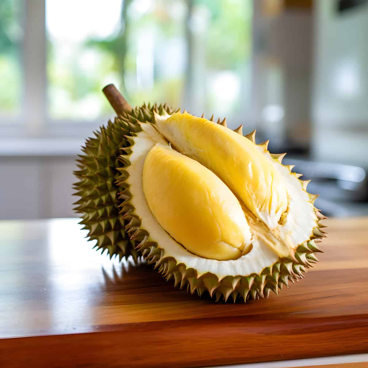 Durian Fruit on a kitchen counter