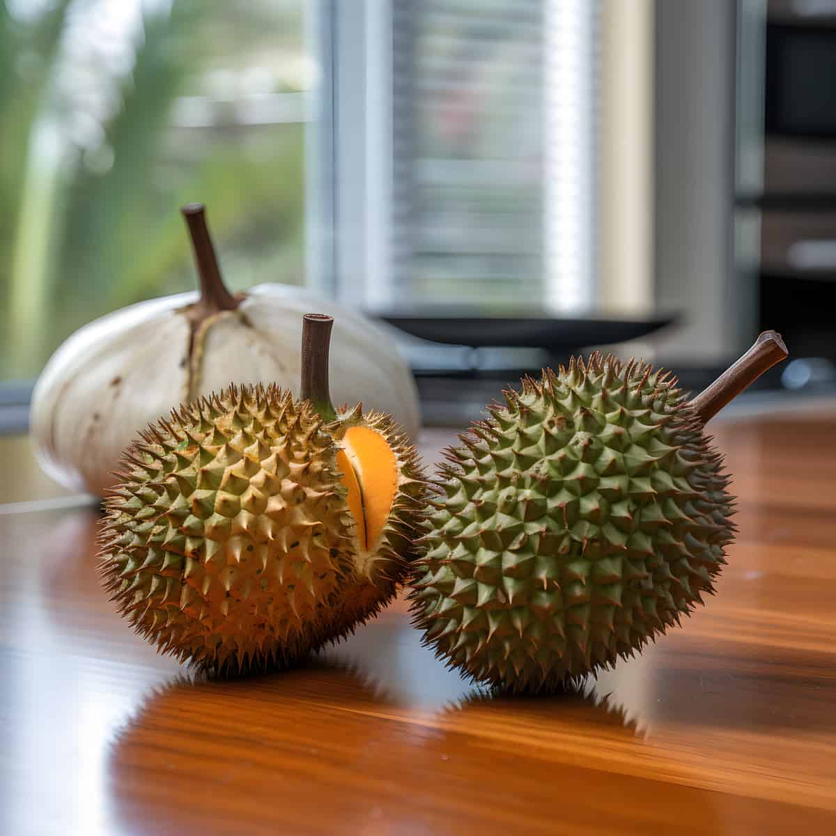 Durio Oxleyanus Fruit on a kitchen counter