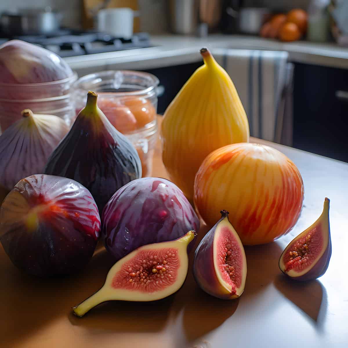 Dye Fig Fruit on a kitchen counter