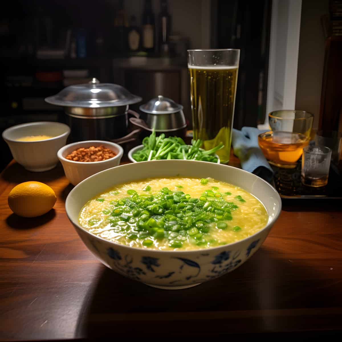 Egg Drop Soup on a kitchen counter