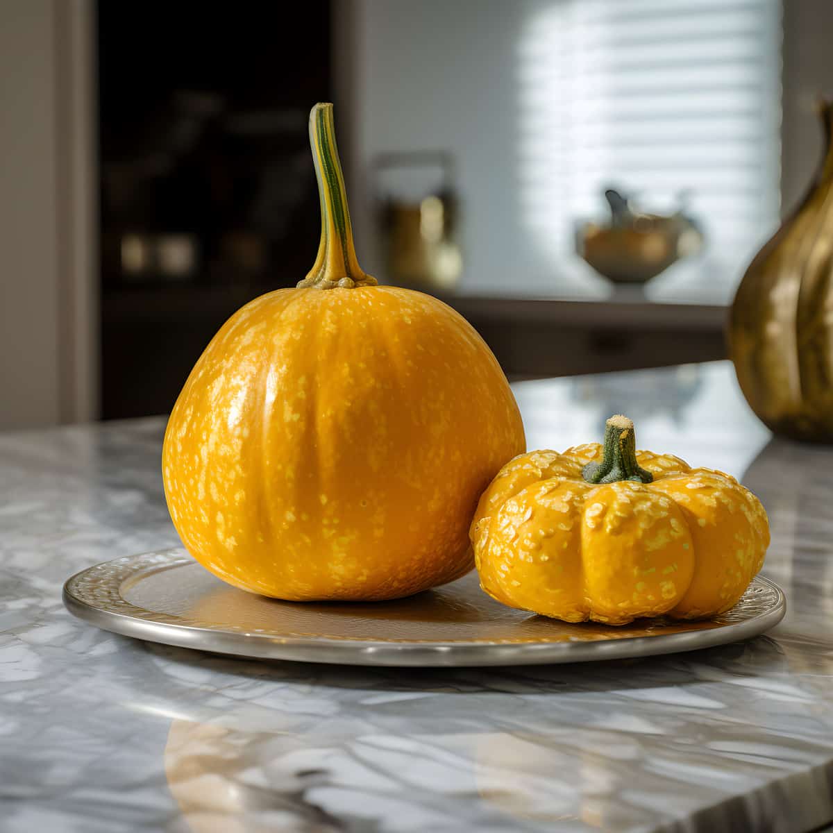 Golden Delicious Squash on a kitchen counter