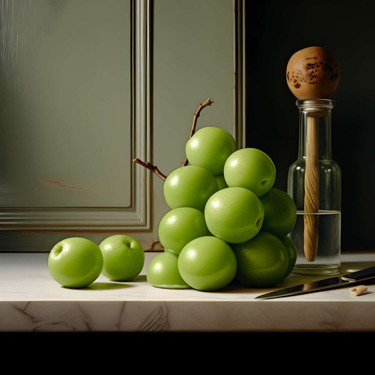 Green Plum on a kitchen counter