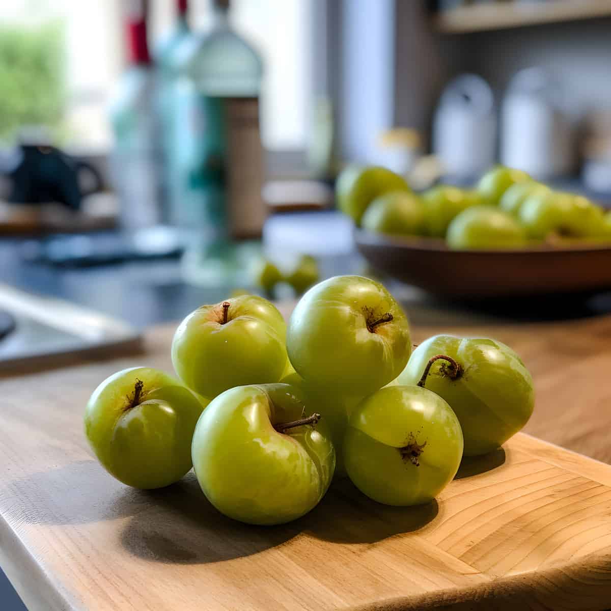 Greengage on a kitchen counter