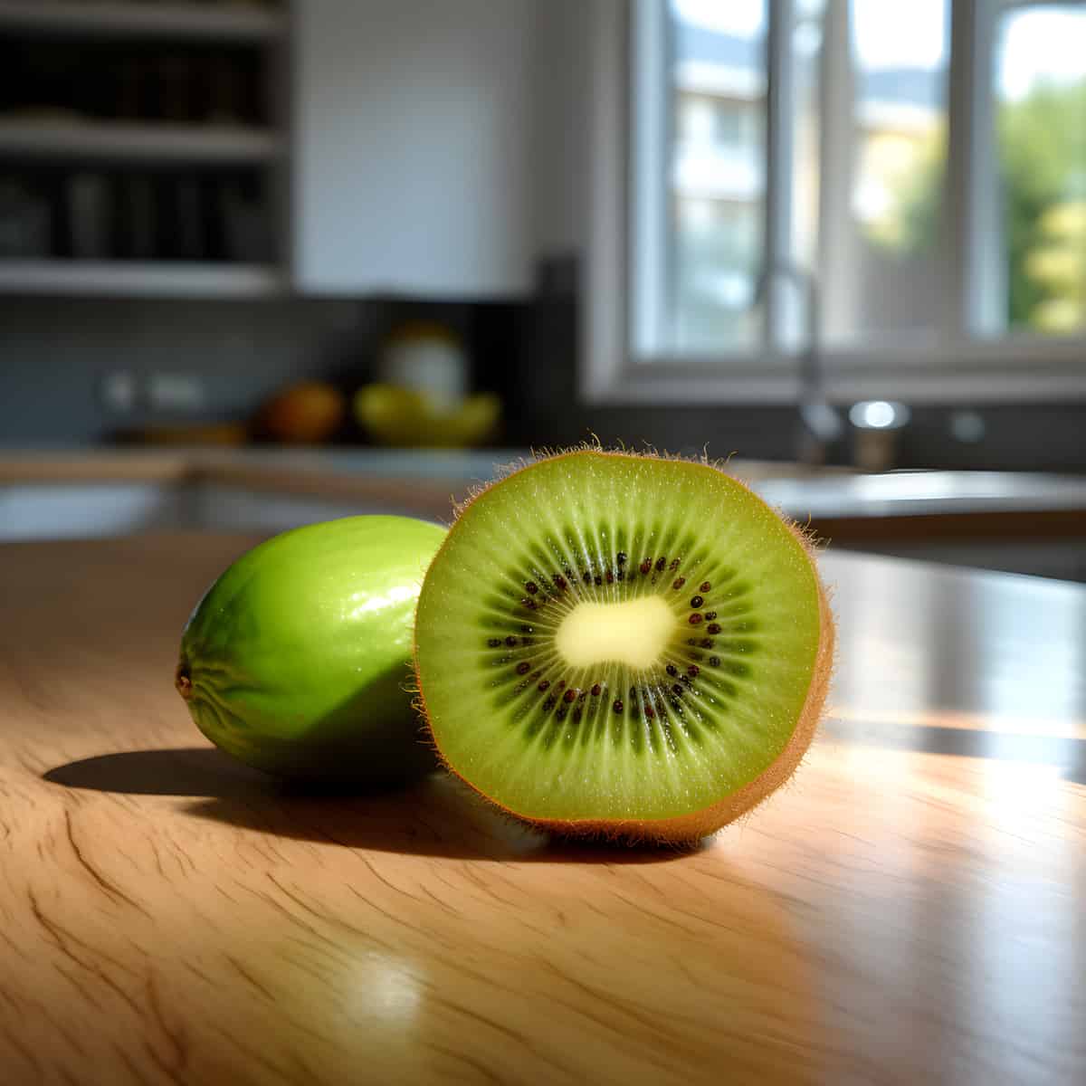 Hardy Kiwi Fruit on a kitchen counter