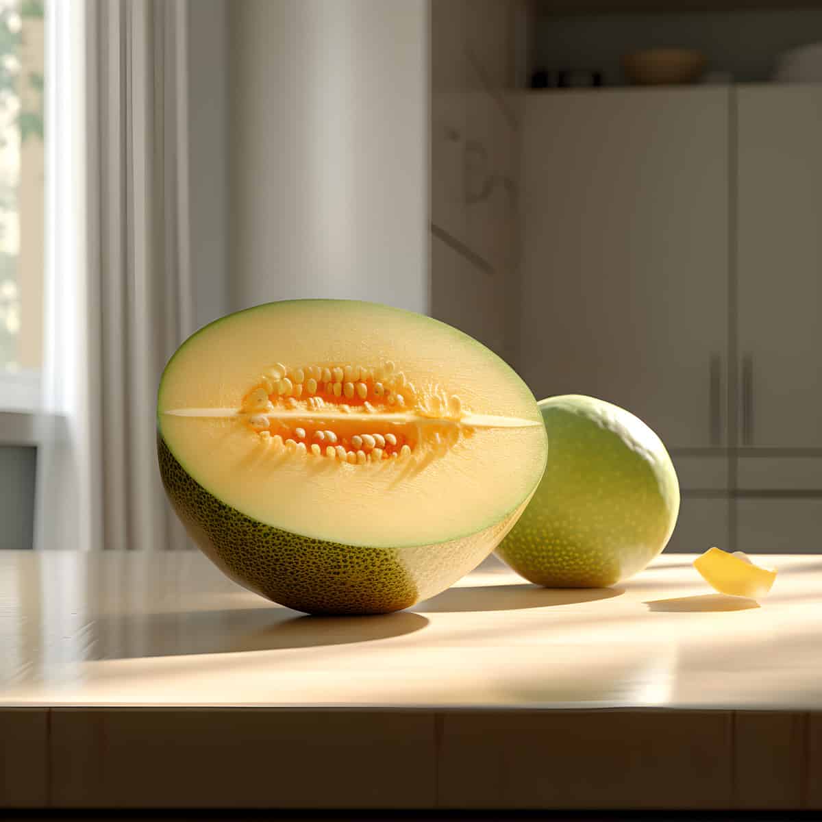 Honeydew Melon on a kitchen counter