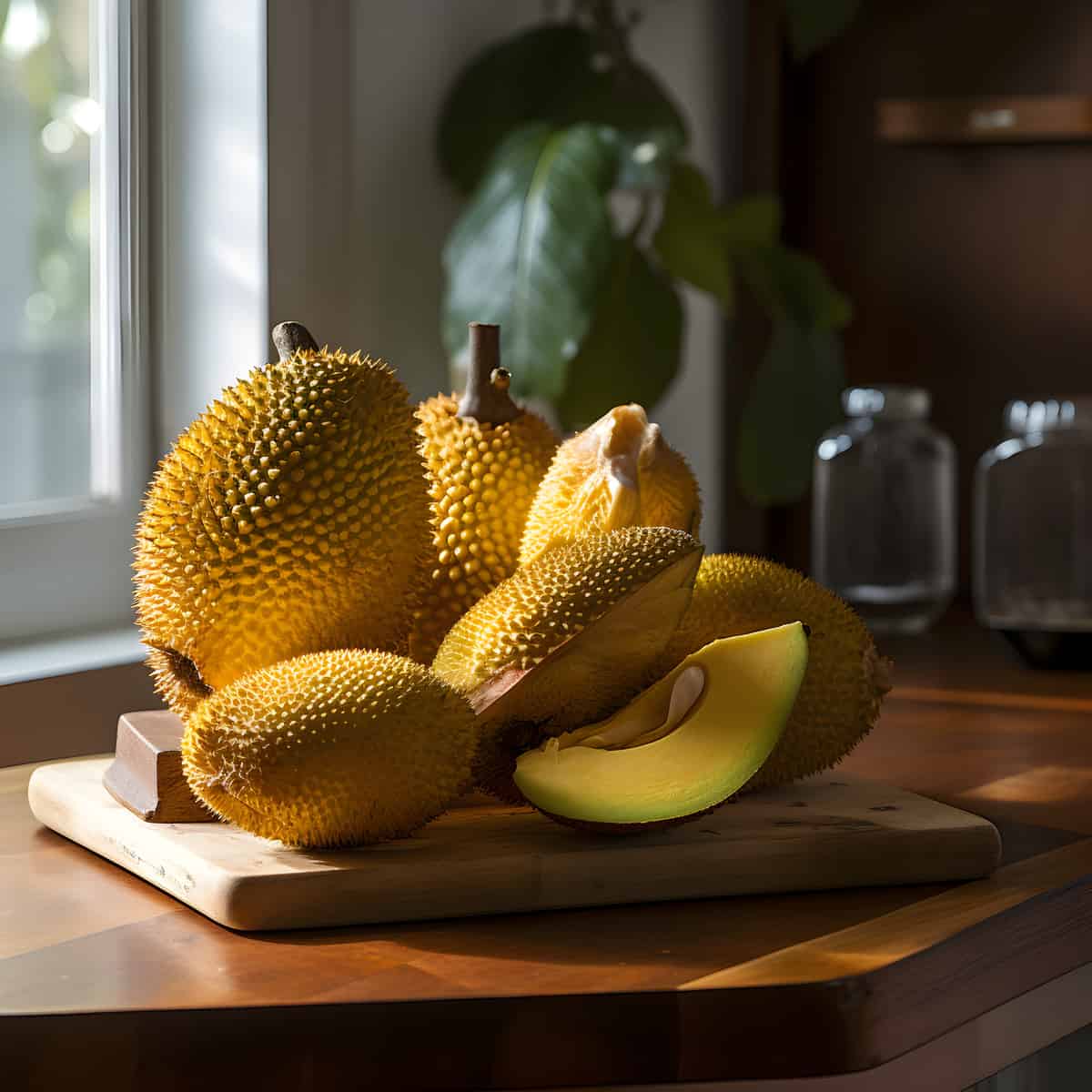 Jackfruit on a kitchen counter