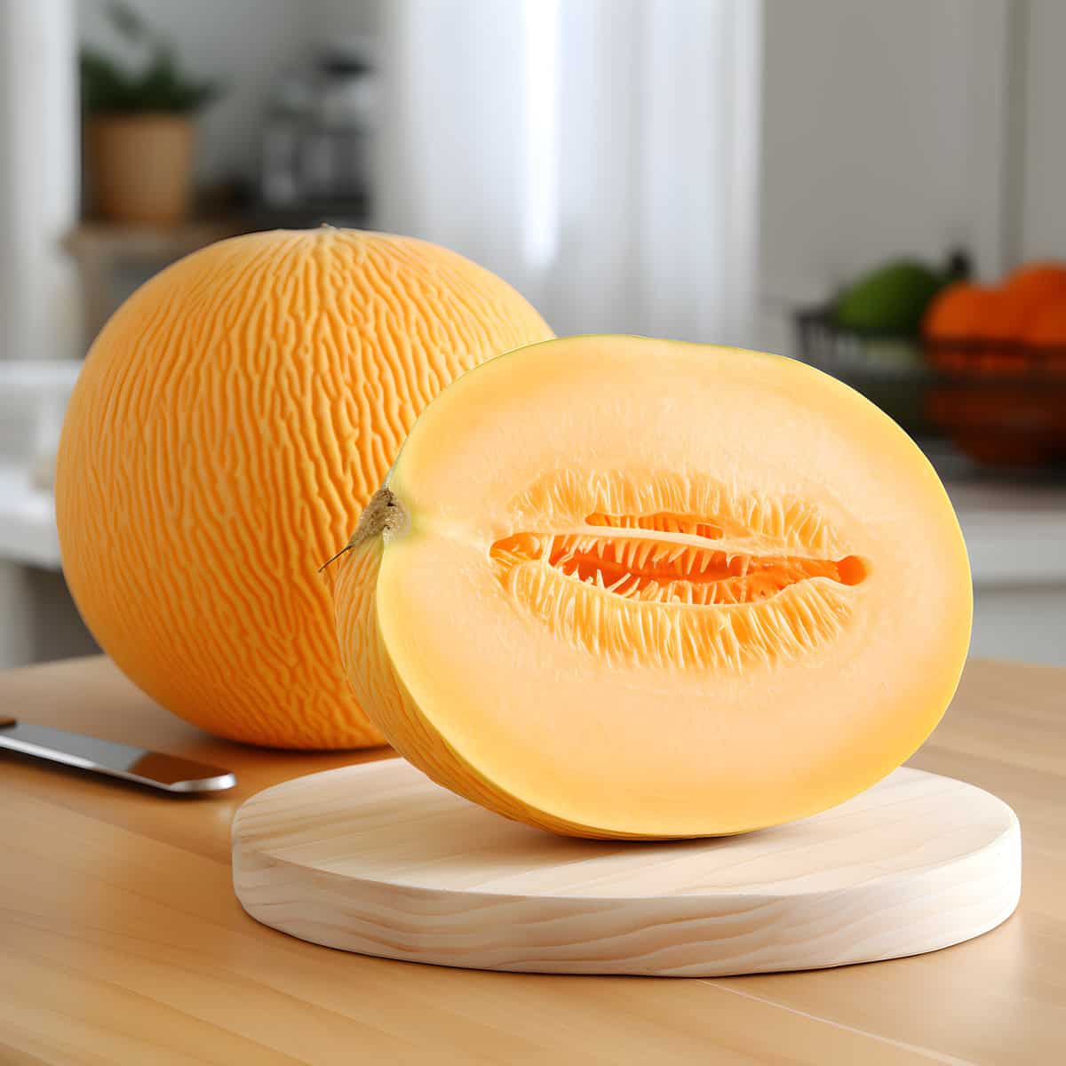 Kolkhoznitsa Melon on a kitchen counter