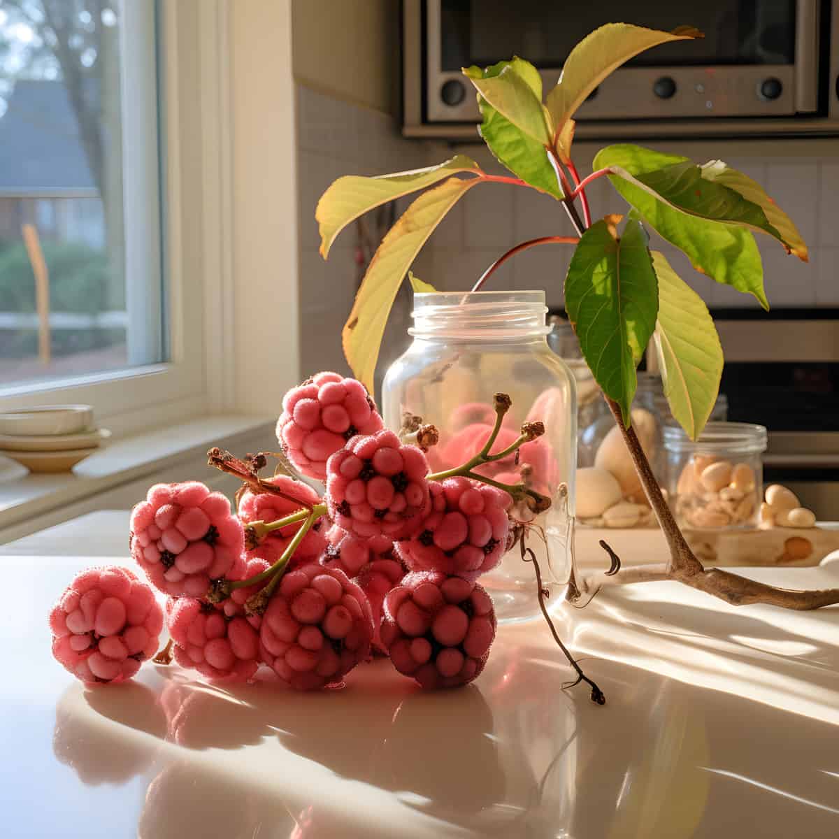Kousa Dogwood Fruit on a kitchen counter