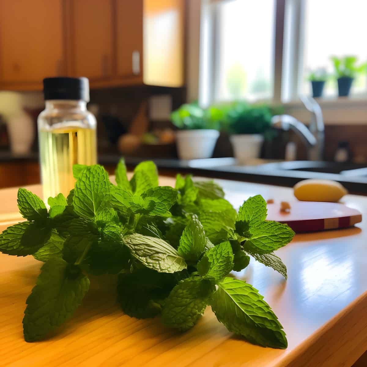 Lemon Balm on a kitchen counter