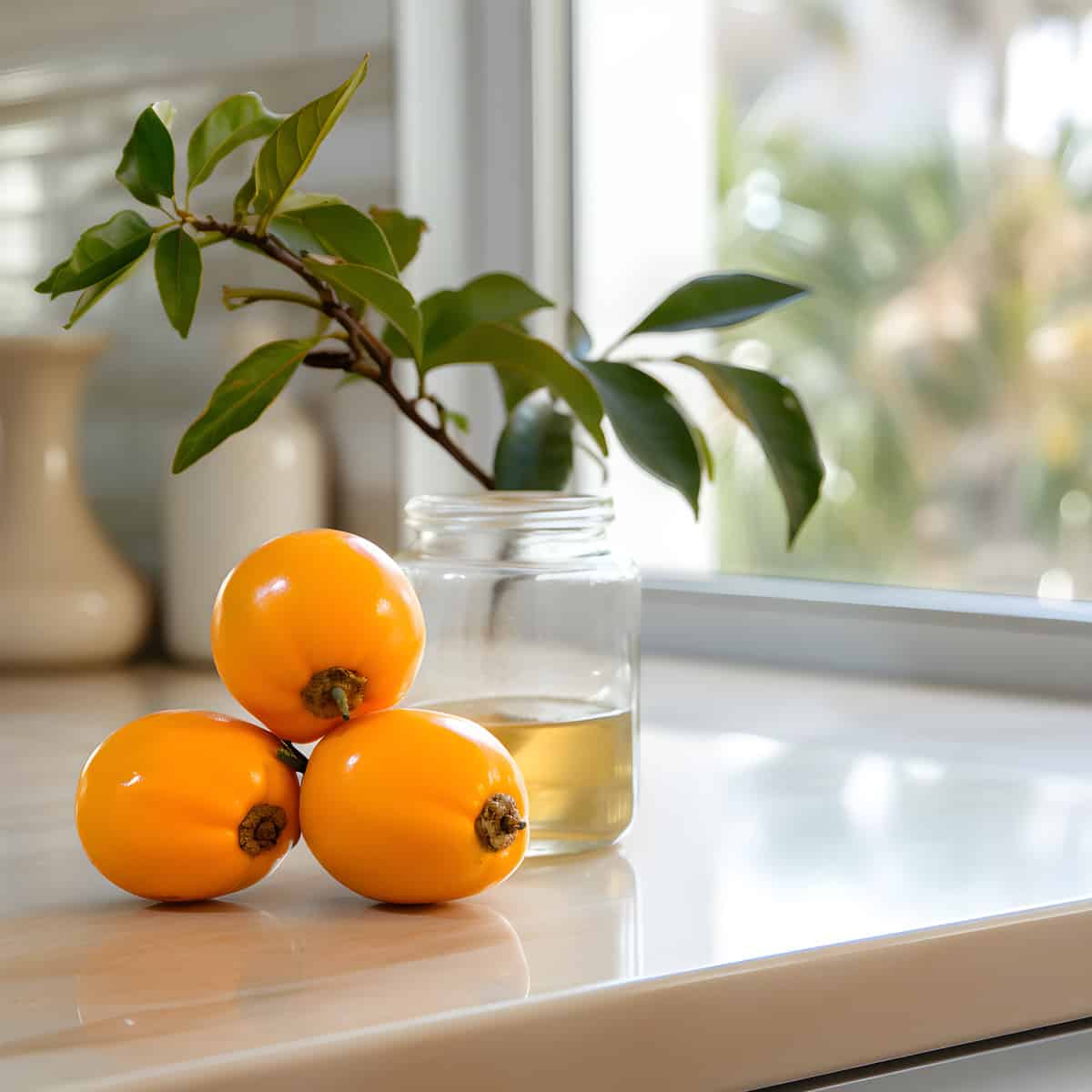 Loquat on a kitchen counter