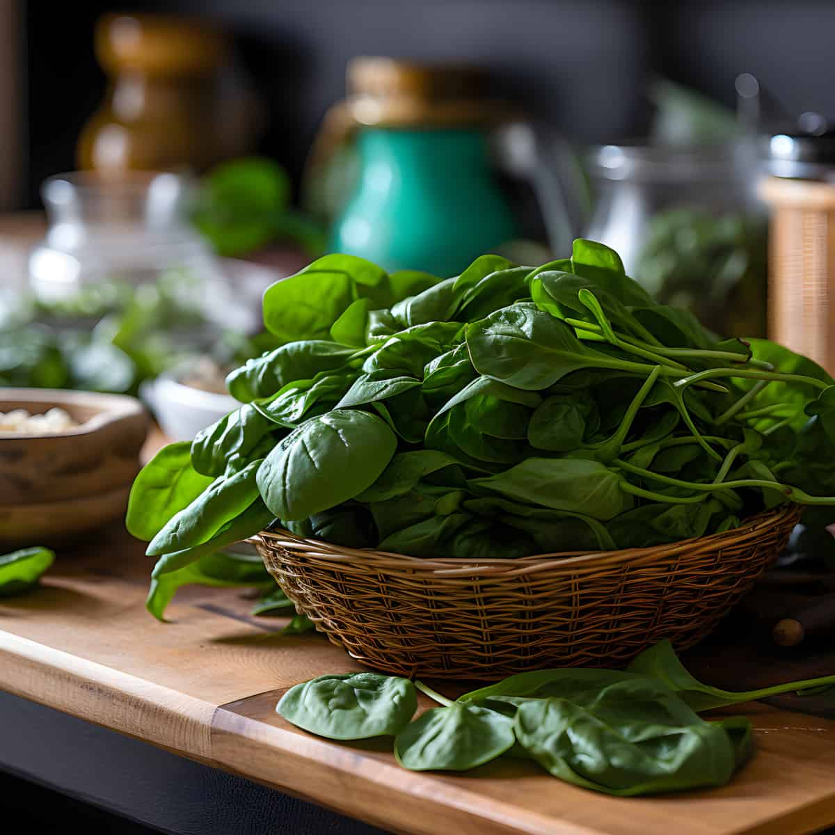 Malabar Spinach on a kitchen counter