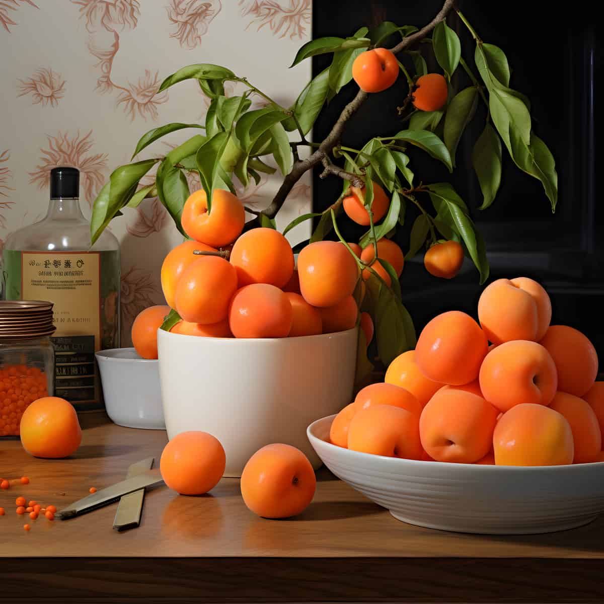 Manchurian Apricot on a kitchen counter