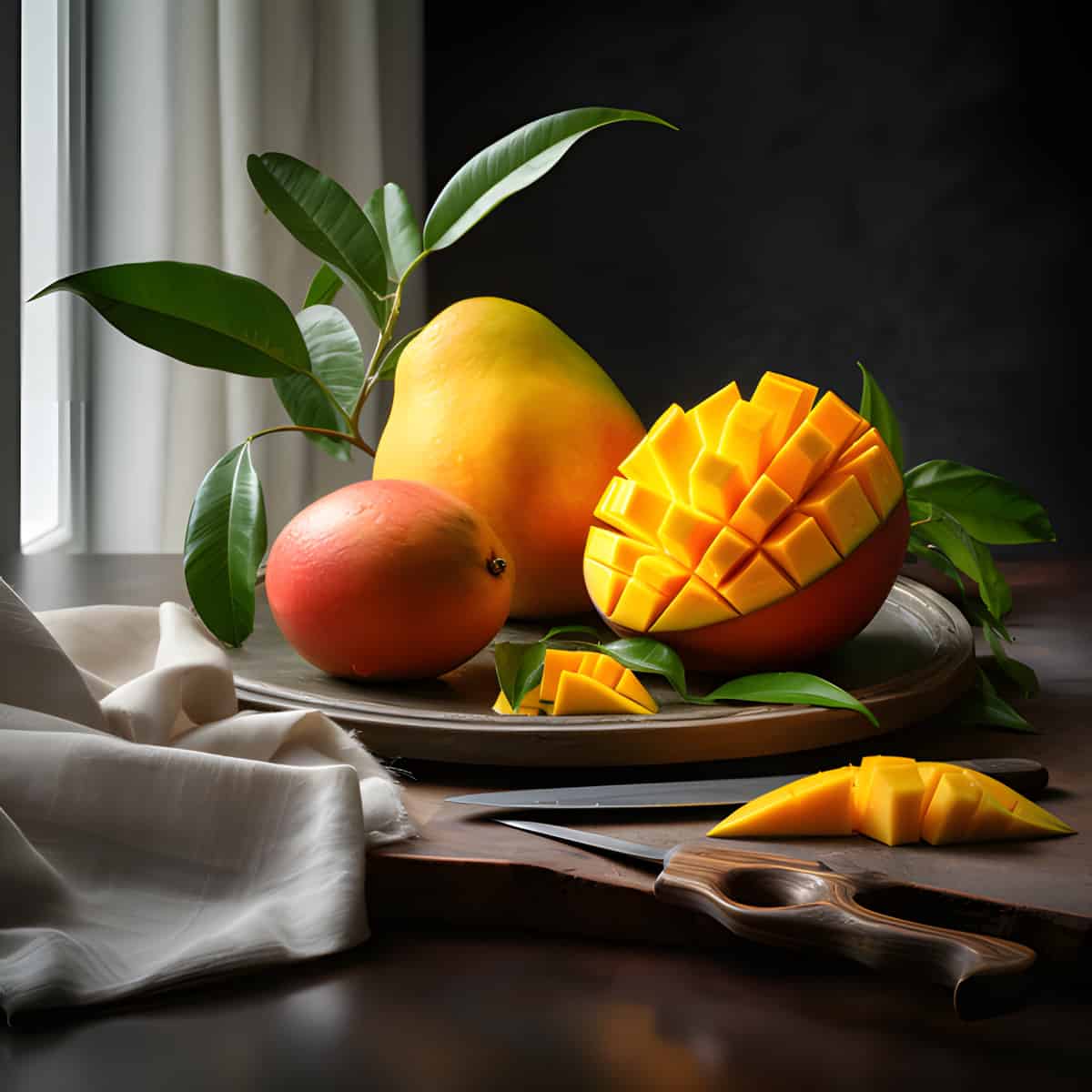 Mango on a kitchen counter