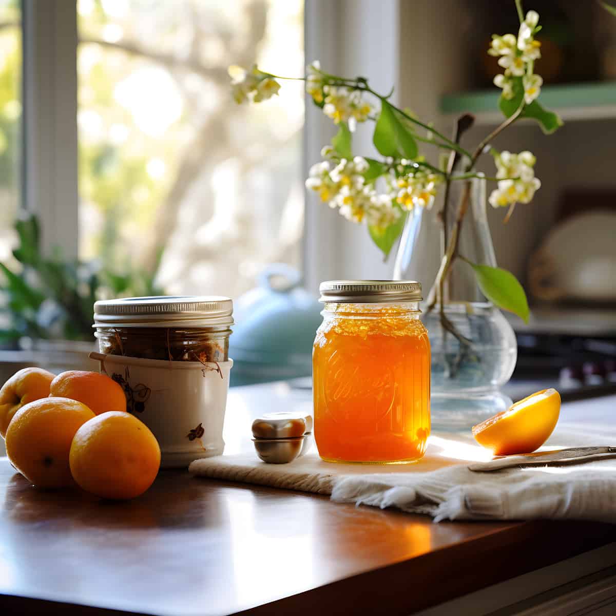 Marmalade on a kitchen counter
