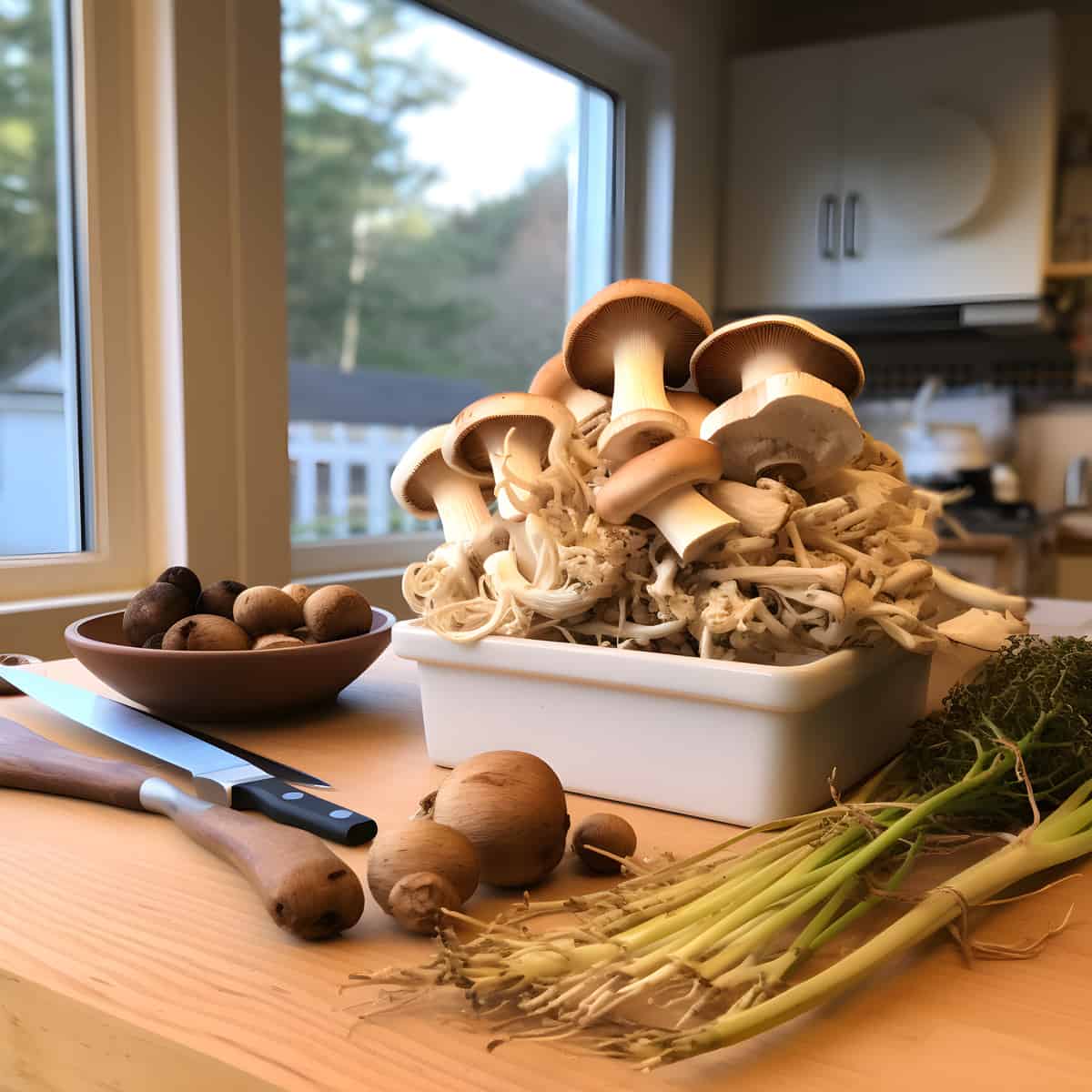 Matsutake on a kitchen counter