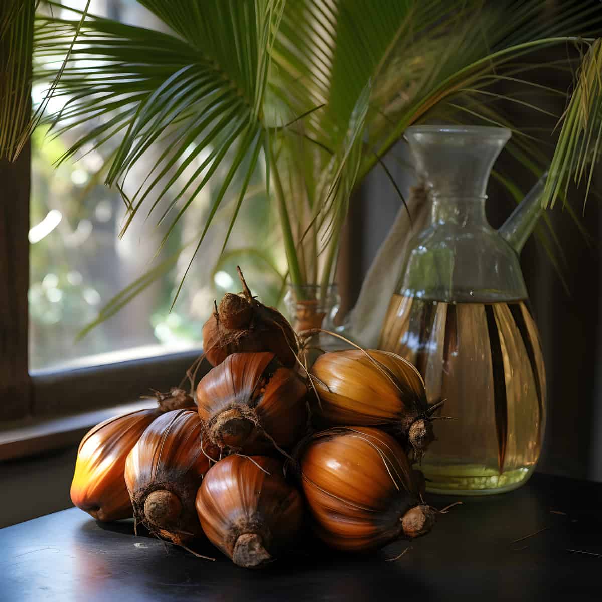 Nipa Palm Fruit on a kitchen counter