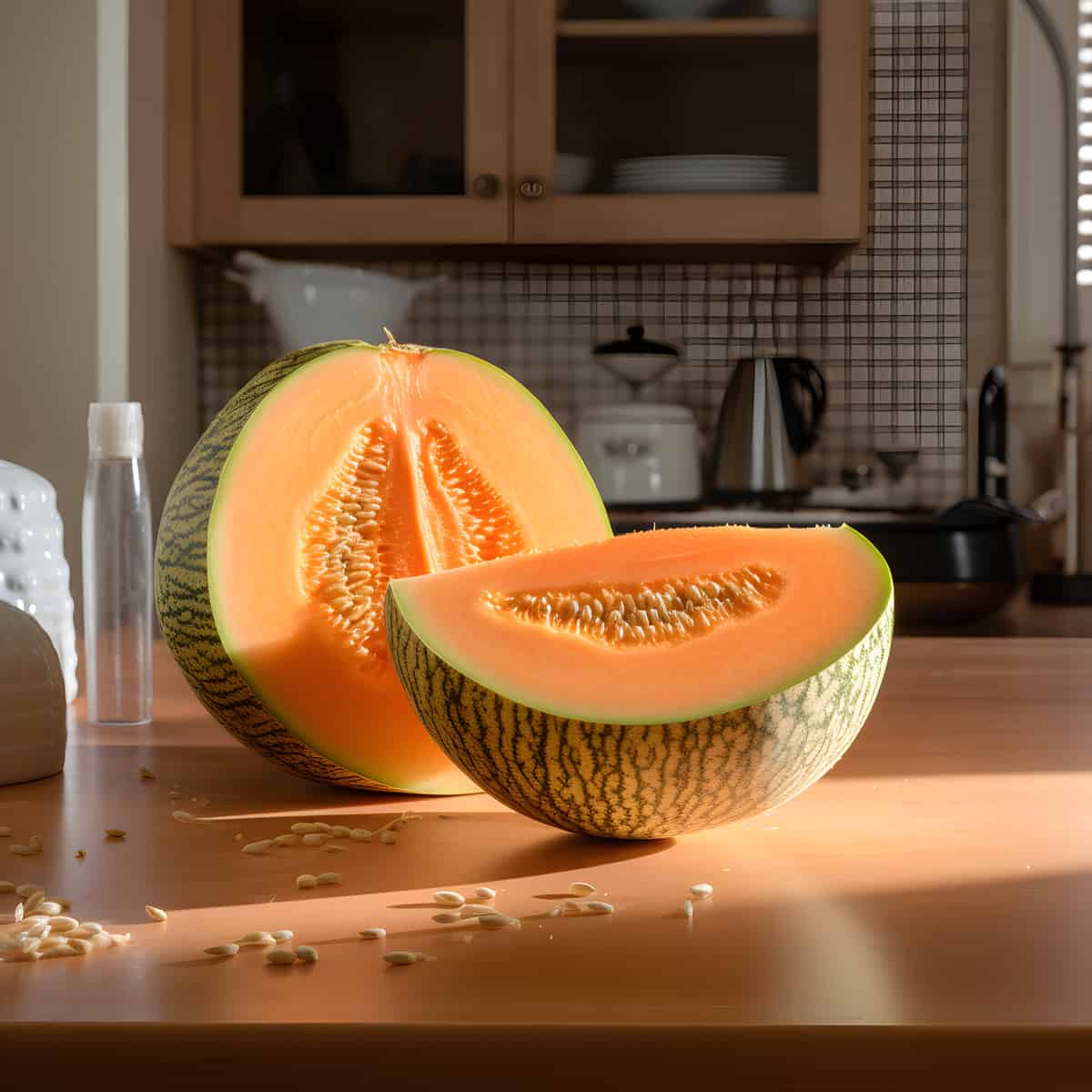 North American Cantaloupe on a kitchen counter