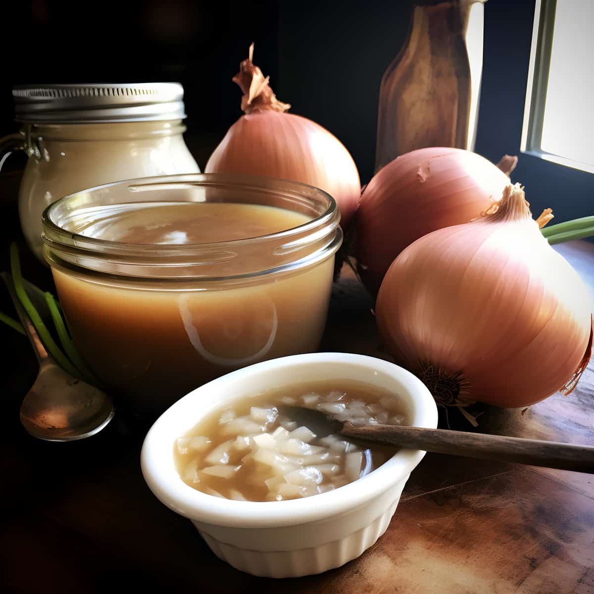 Onion Gravy on a kitchen counter