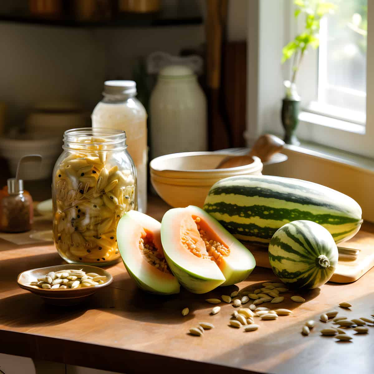 Oriental Pickling Melon on a kitchen counter