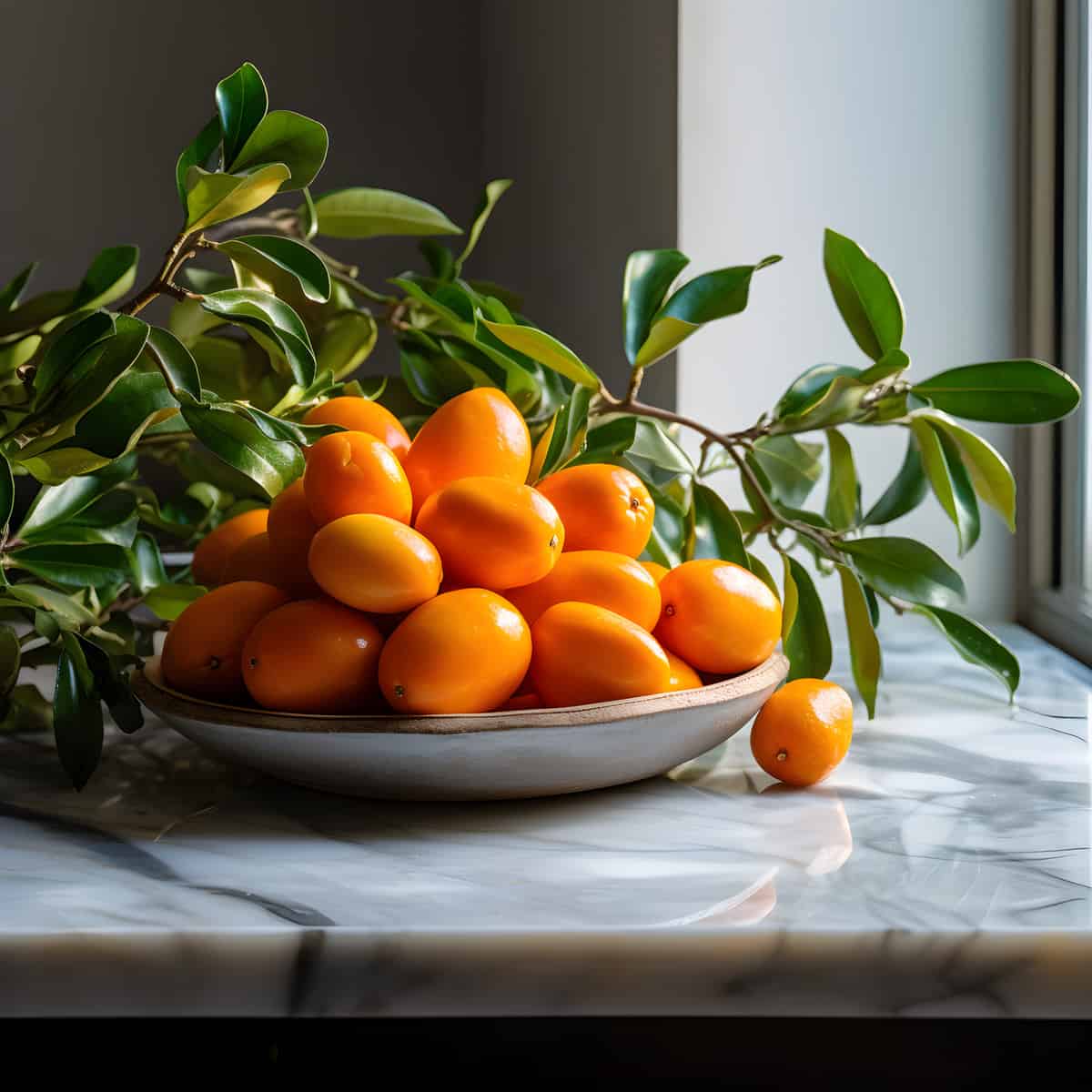 Oval Kumquat on a kitchen counter