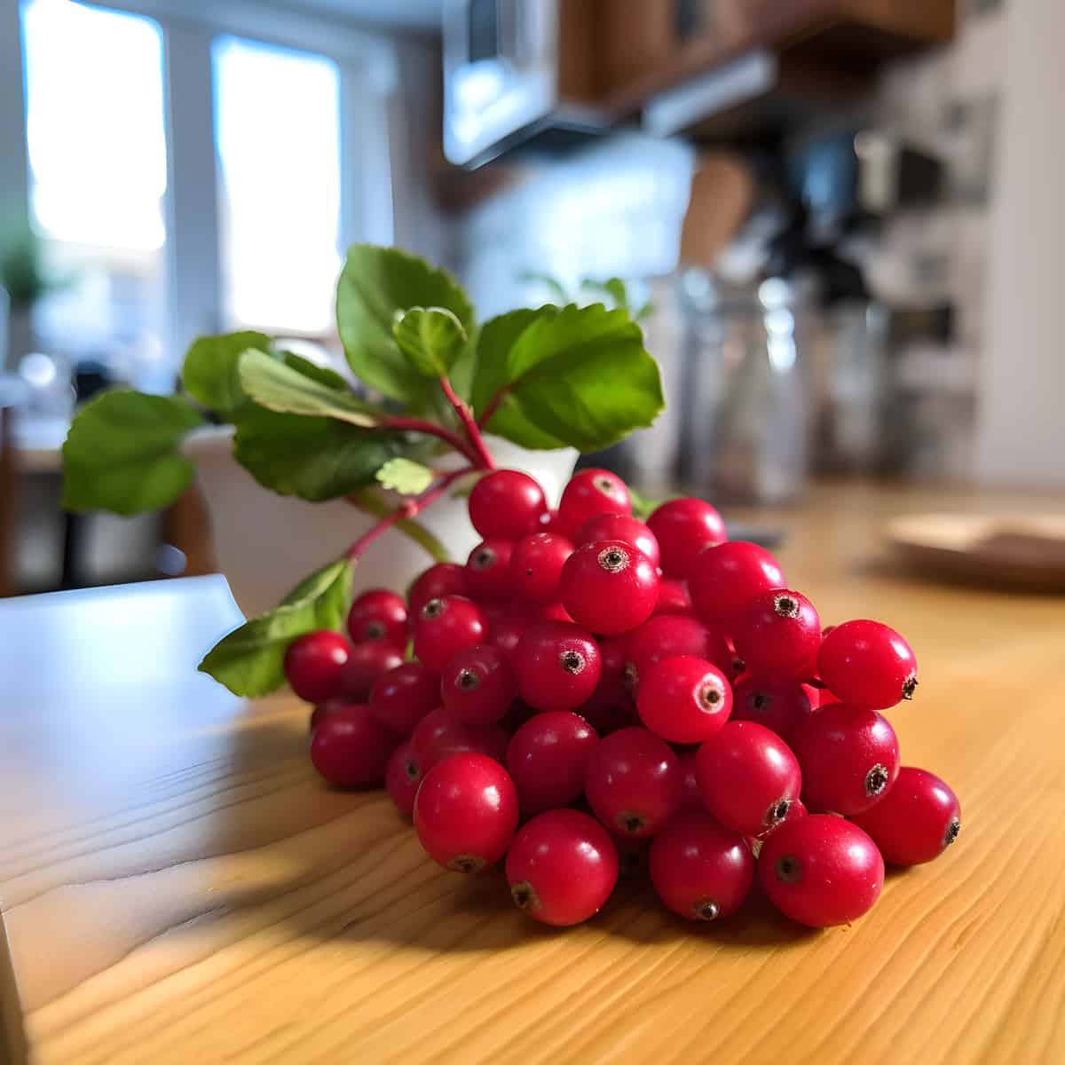 Partridgeberry on a kitchen counter