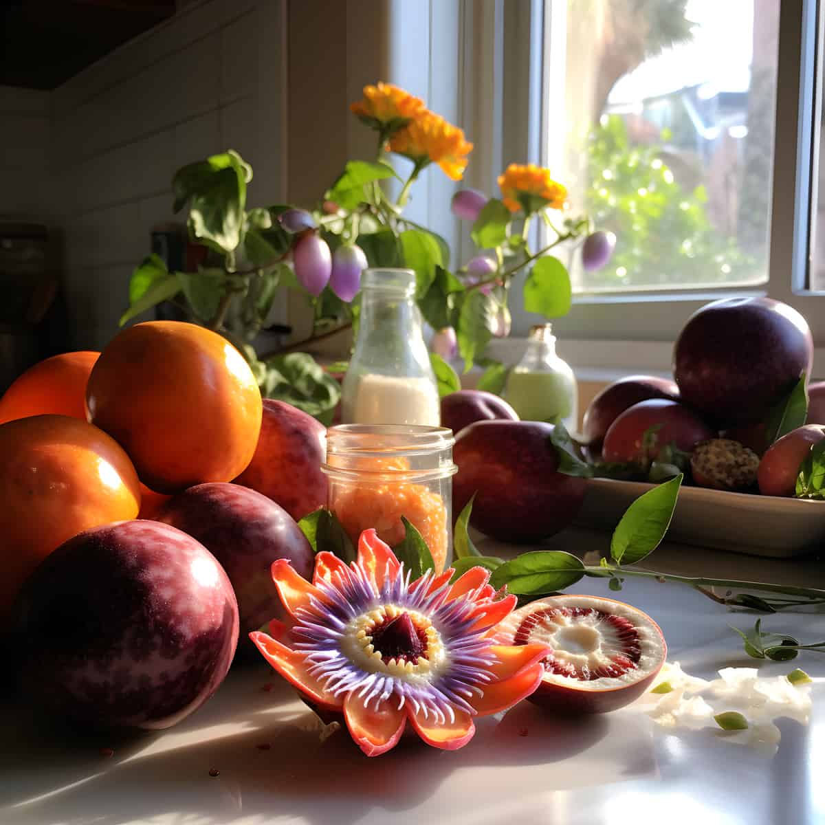 Passiflora Alata Fruit on a kitchen counter