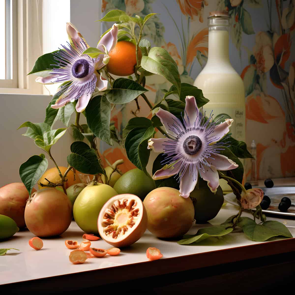 Passiflora Membranacea Fruit on a kitchen counter