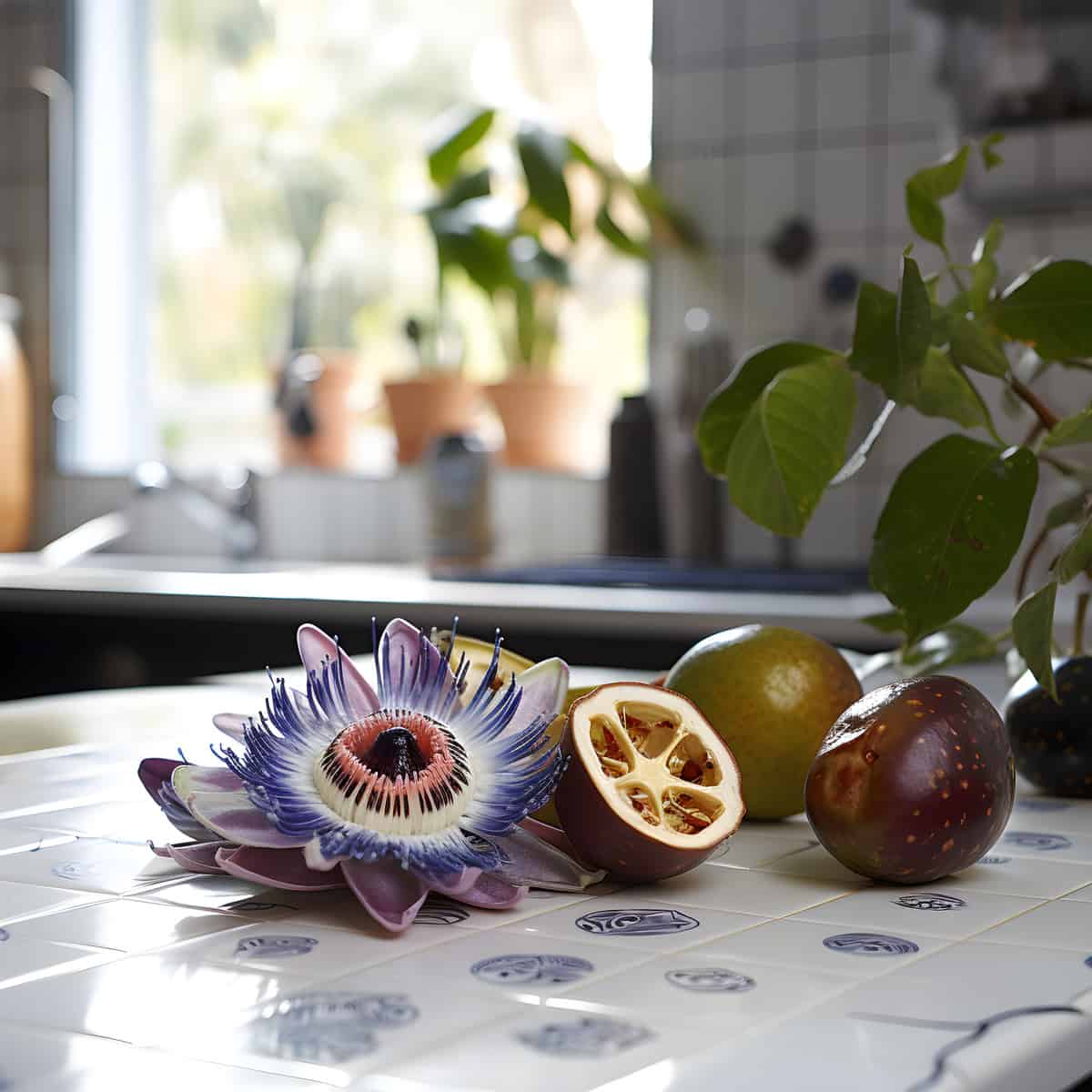 Passiflora Platyloba Fruit on a kitchen counter