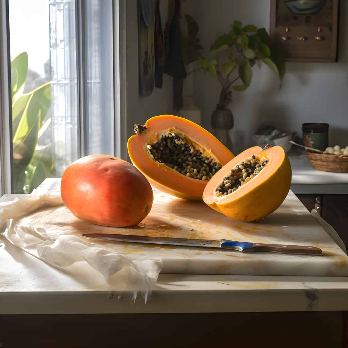 Pawpaw on a kitchen counter