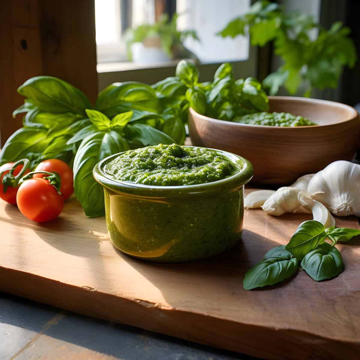 Pesto on a kitchen counter