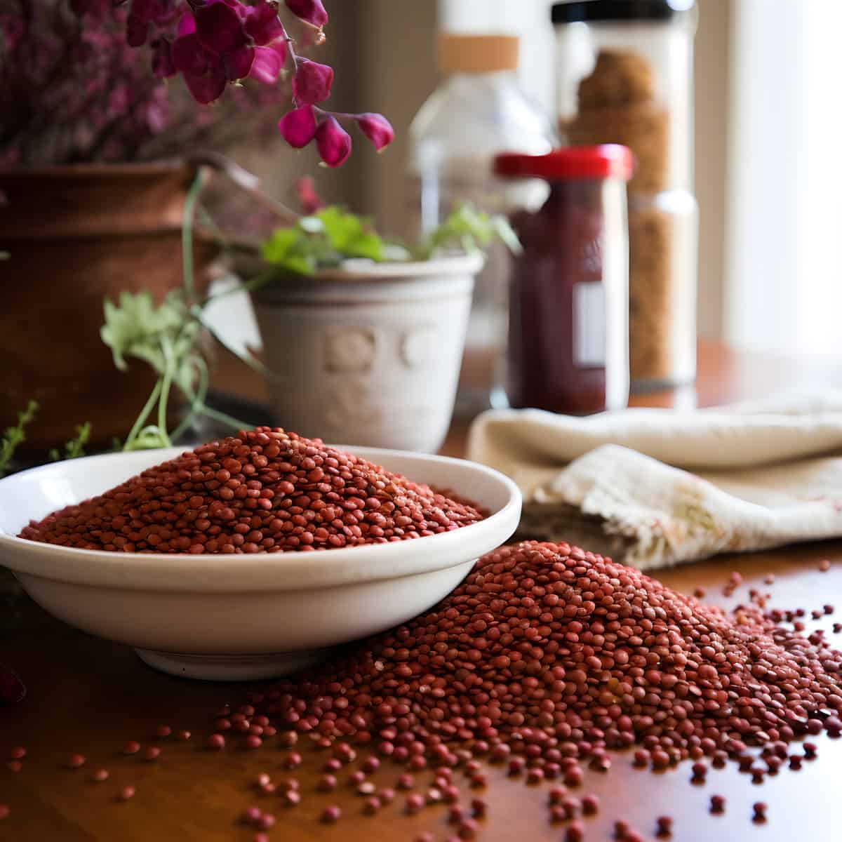 Petite Crimson Lentil on a kitchen counter