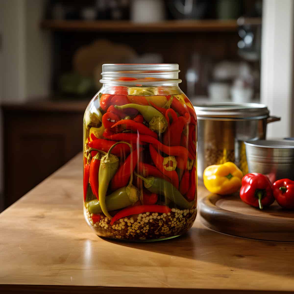 Pickled Pepper on a kitchen counter