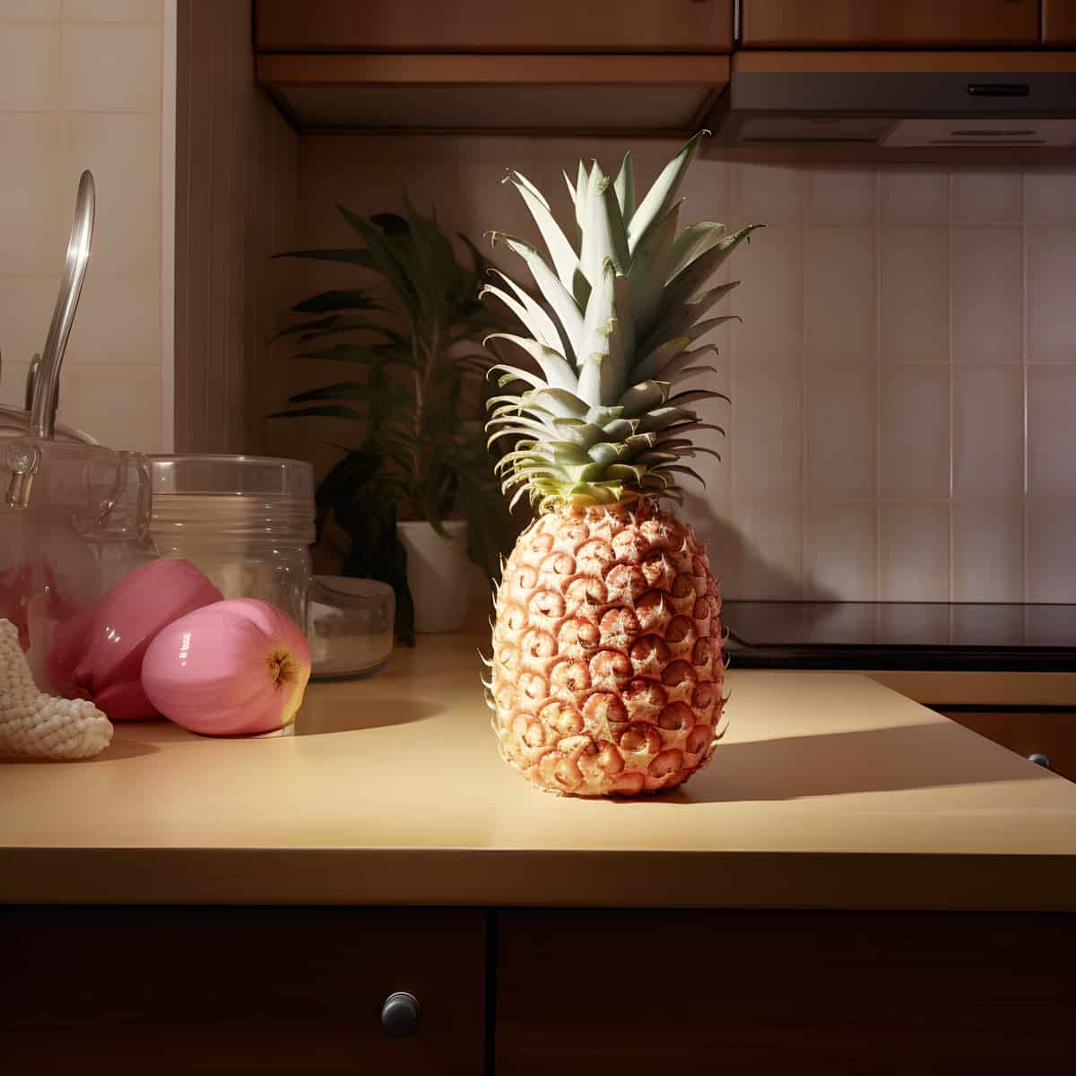 Pinkglow Pineapple on a kitchen counter