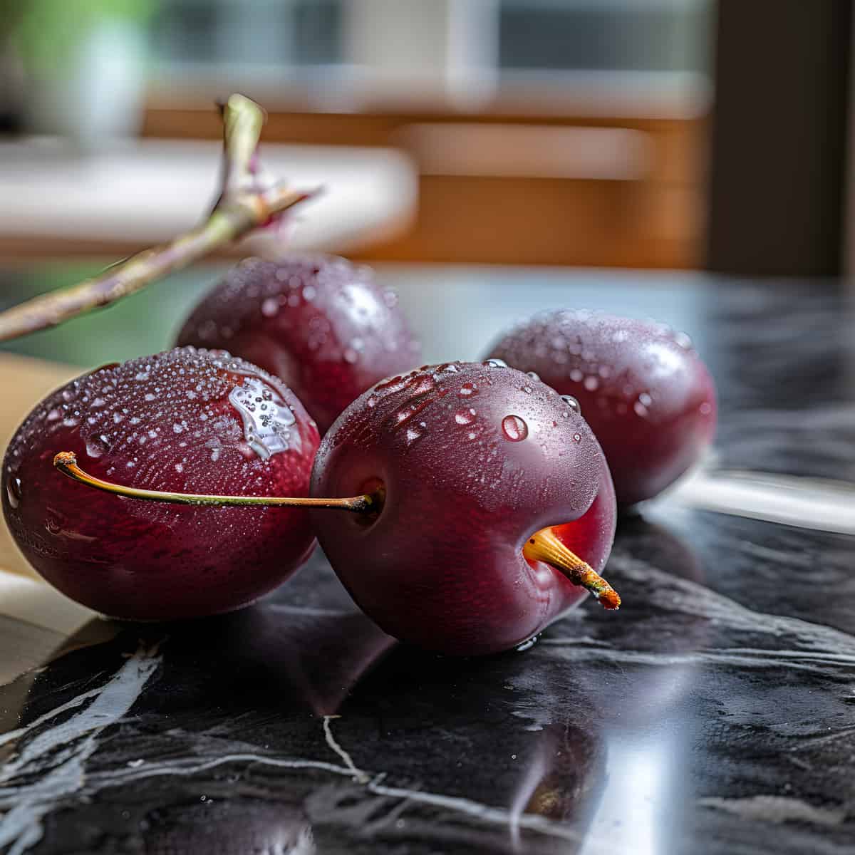 Prunus Alaica Fruit on a kitchen counter