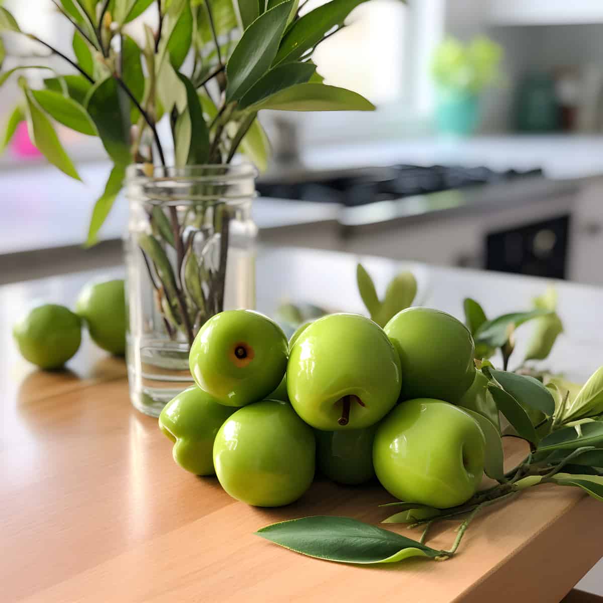 Prunus Fenzliana on a kitchen counter