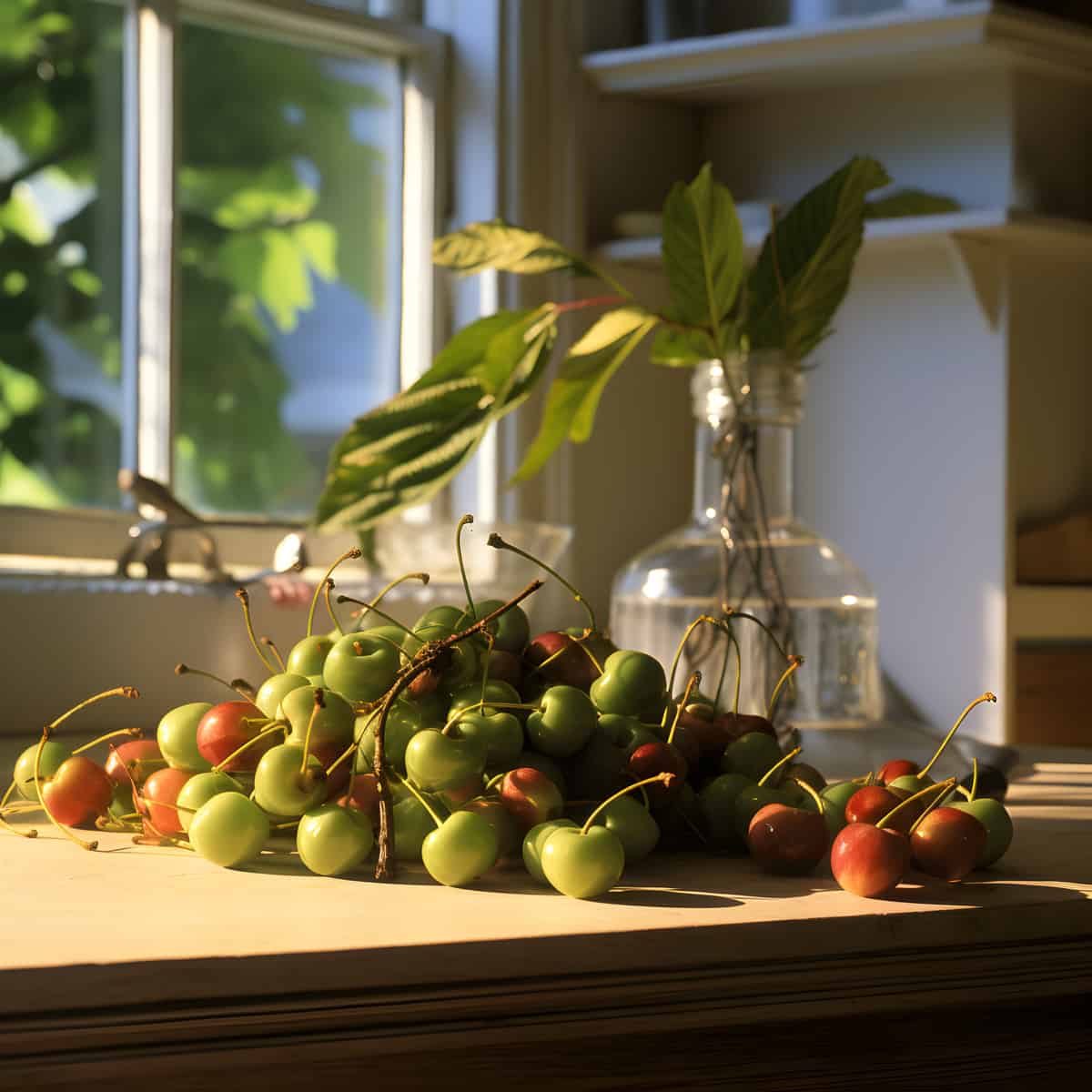 Prunus Tangutica on a kitchen counter