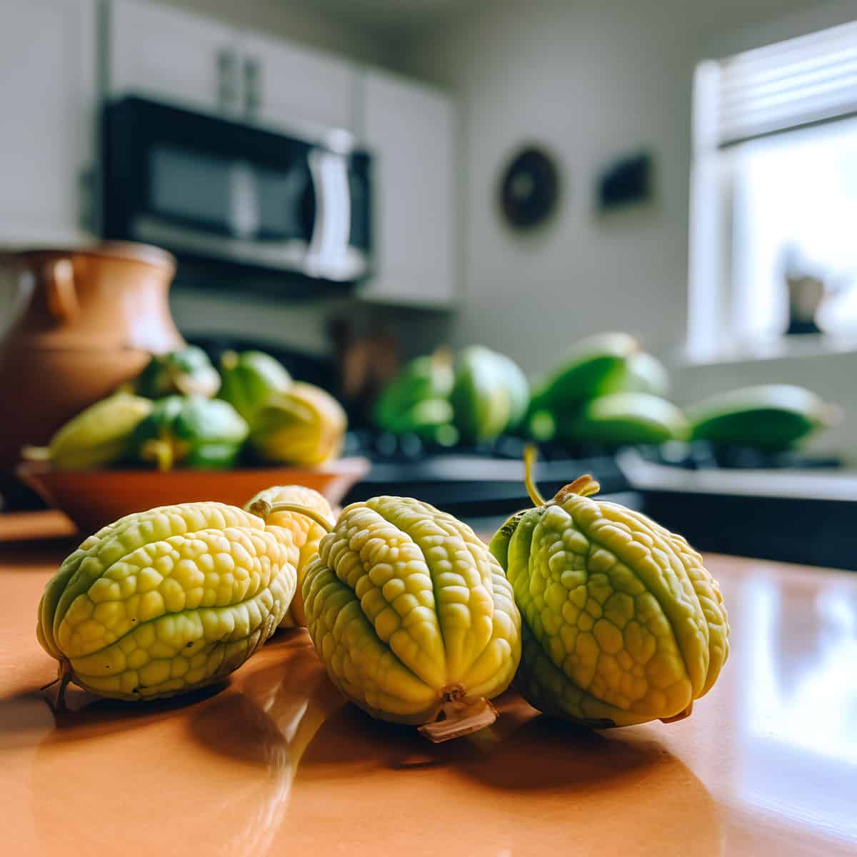 Pudau Fruit on a kitchen counter