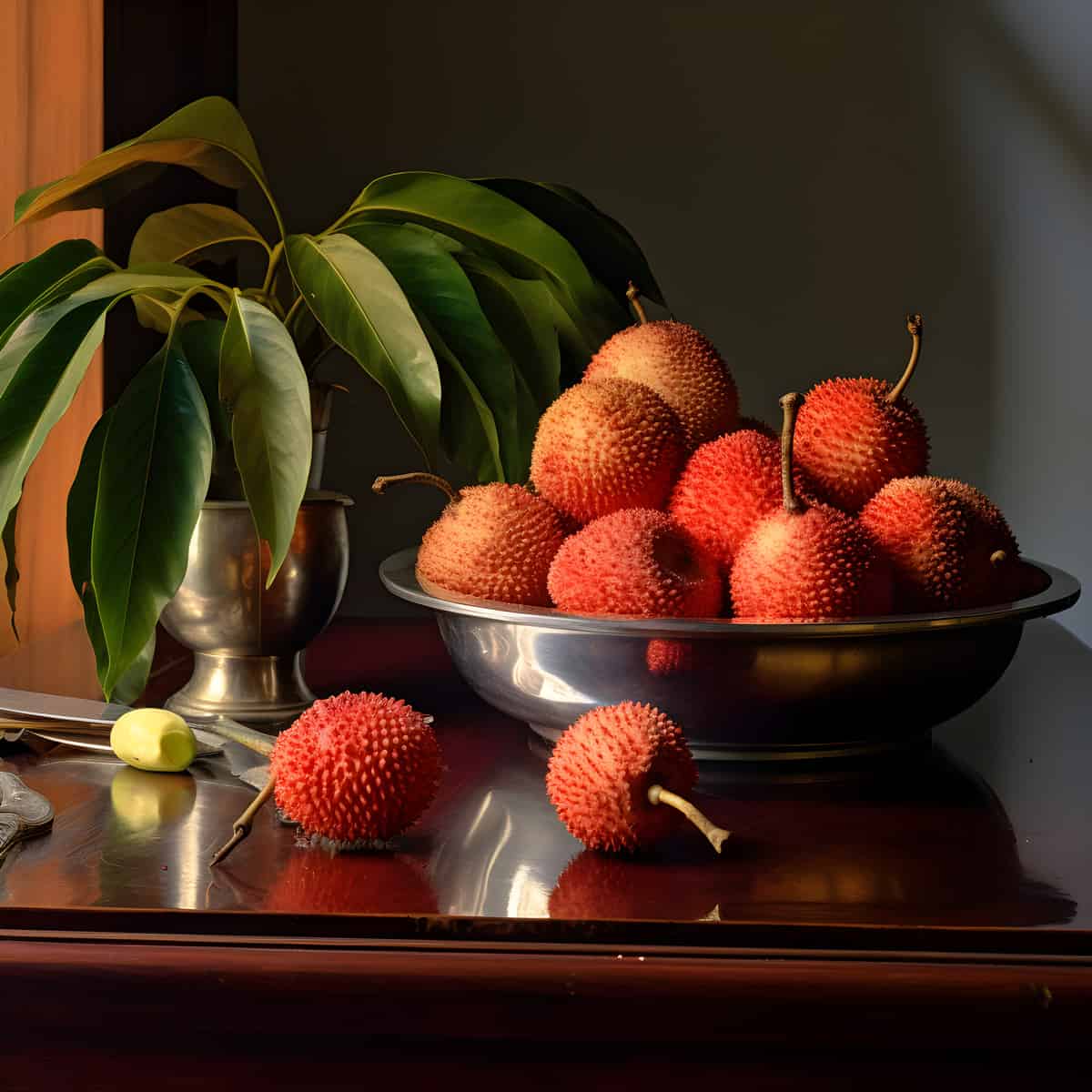 Pulasan Fruit on a kitchen counter