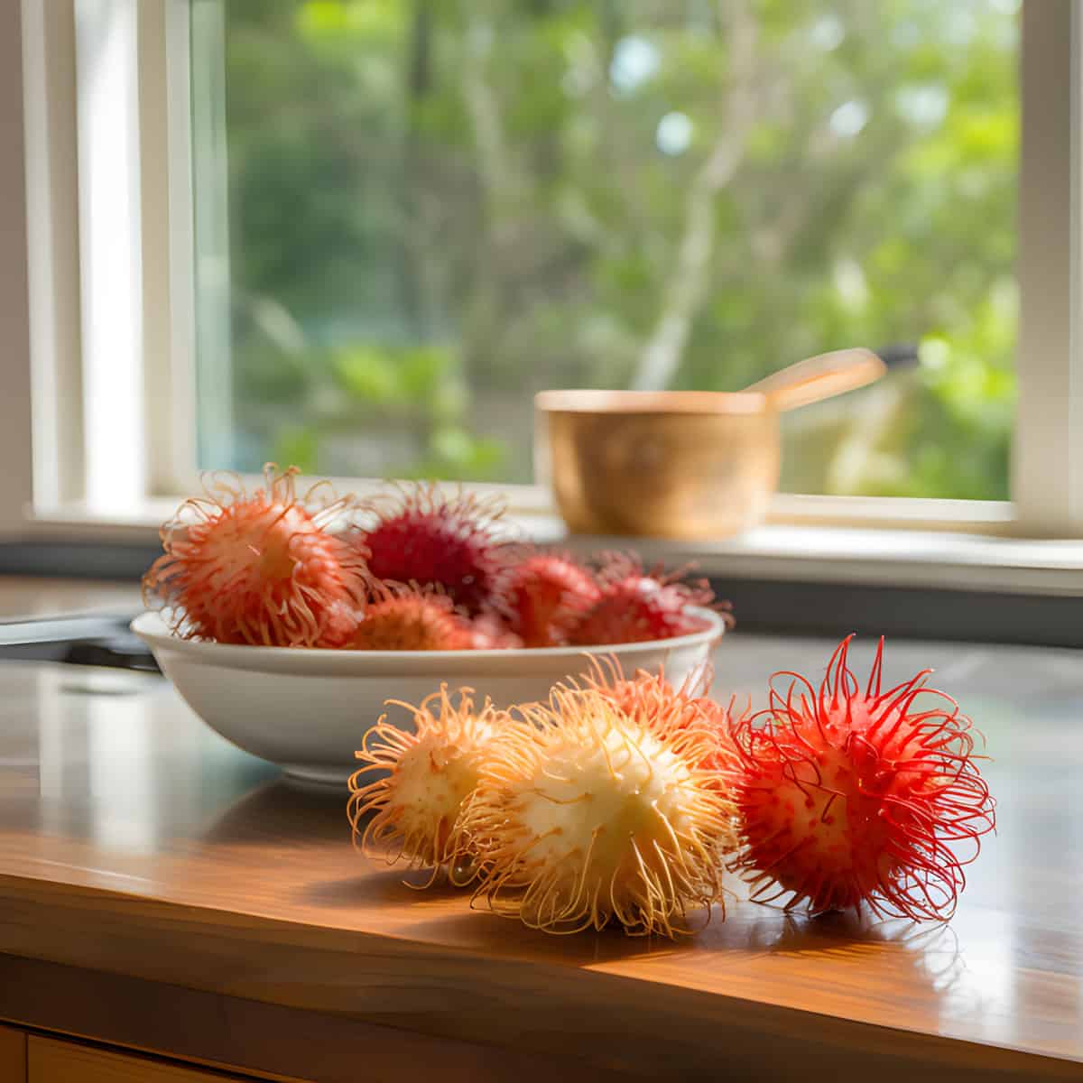 Rambutan on a kitchen counter