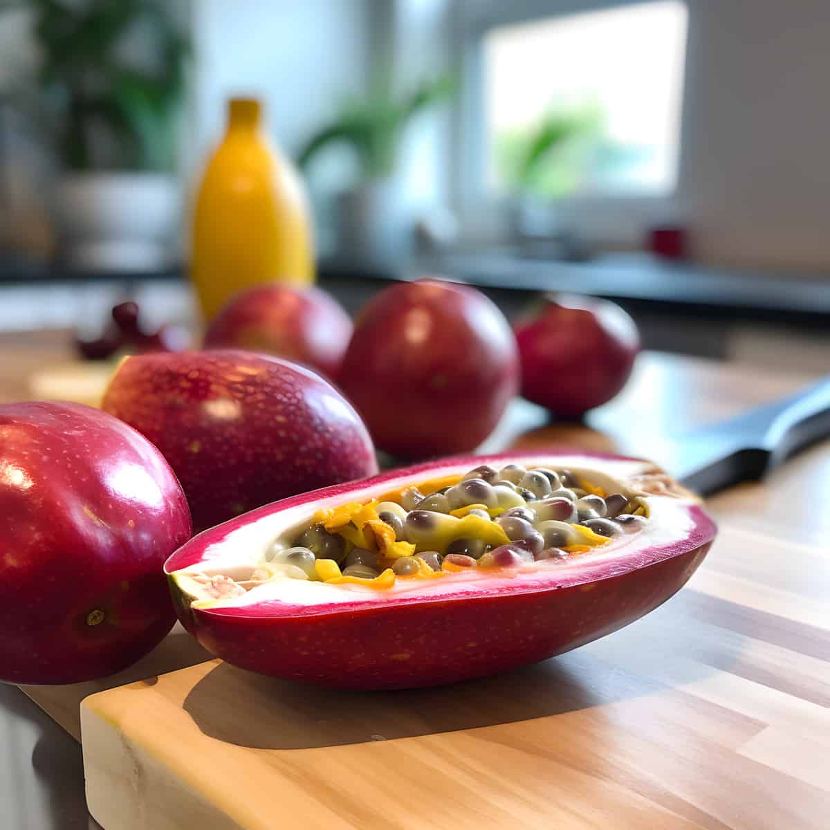 Red Banana Passionfruit on a kitchen counter