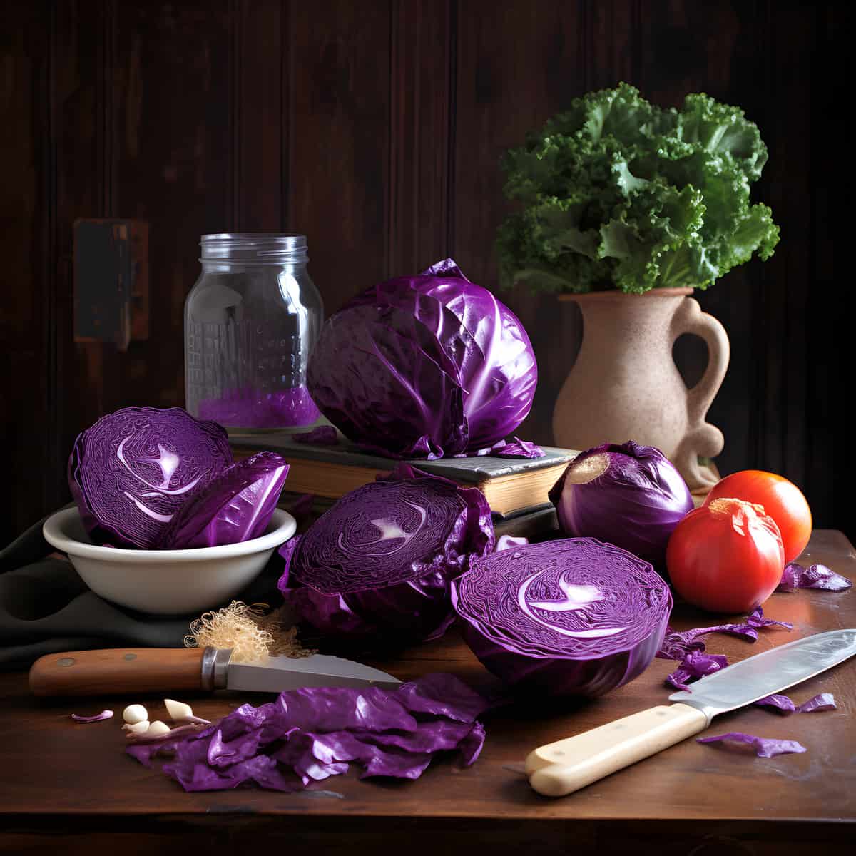 Red Cabbage on a kitchen counter