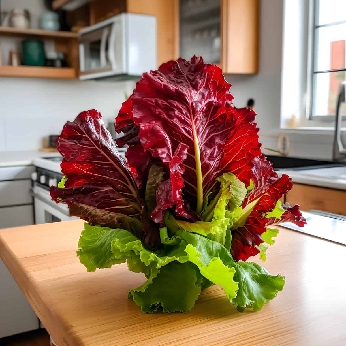 Red Leaf Lettuce on a kitchen counter