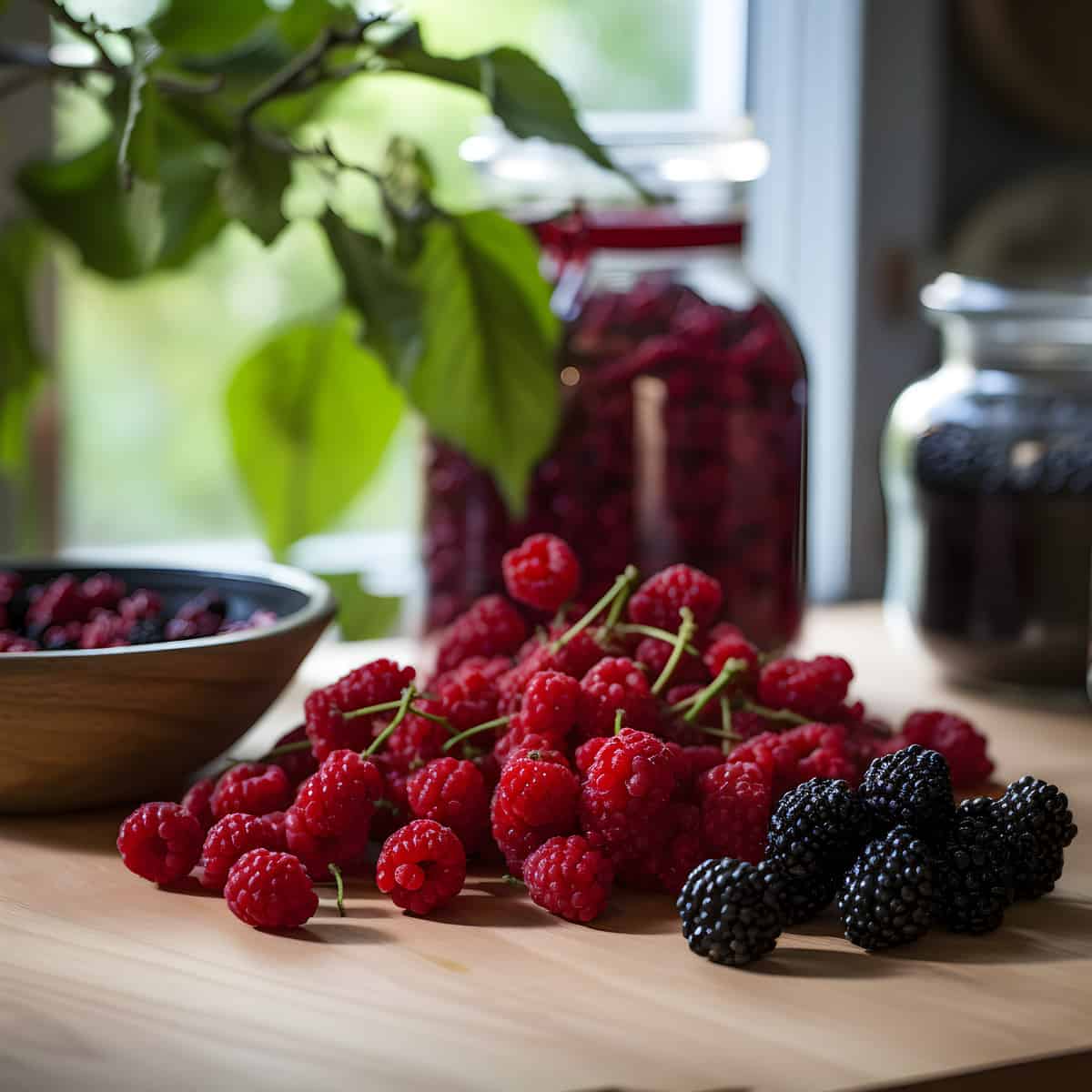 Red Mulberry on a kitchen counter