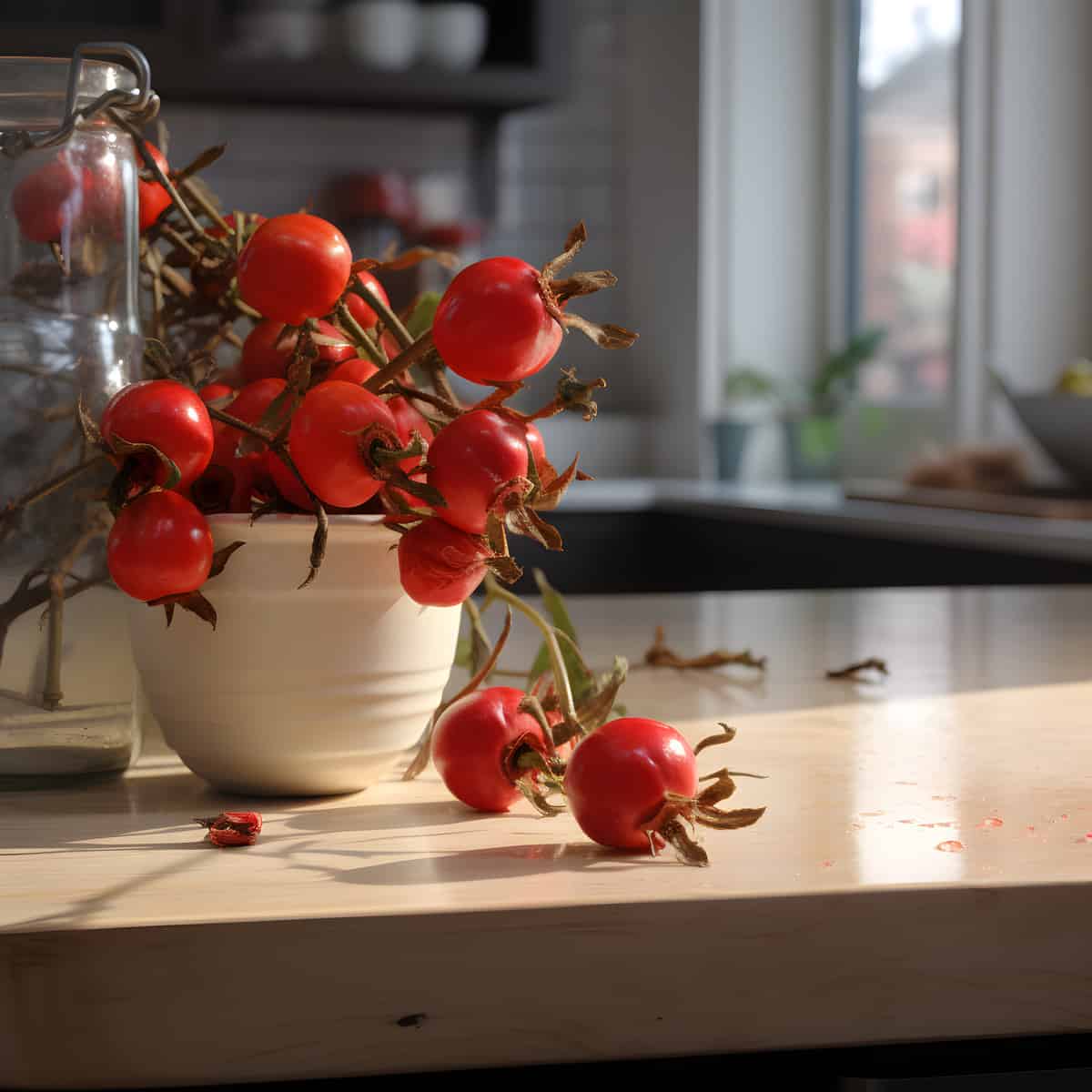 Rose Hip on a kitchen counter