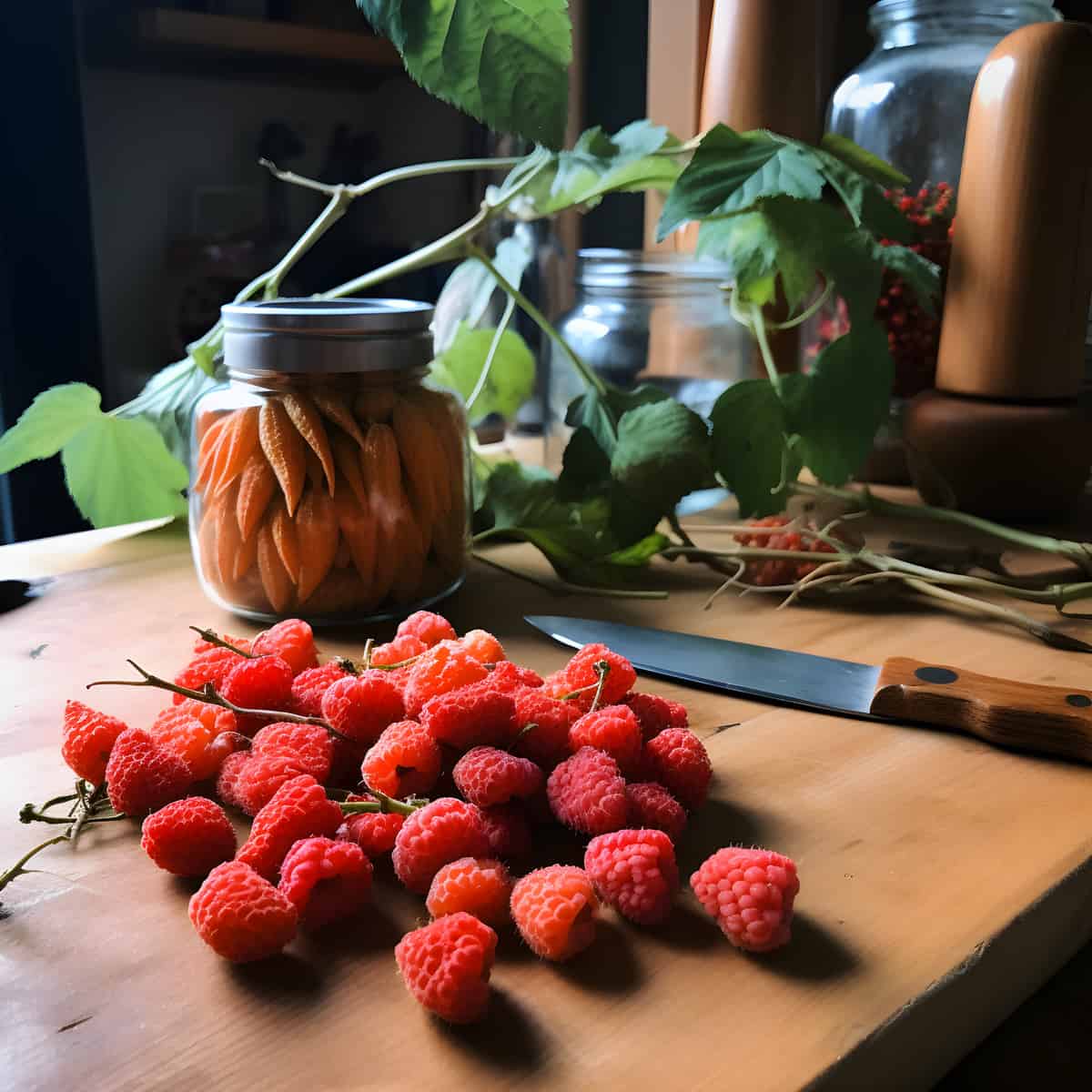 Salmonberry on a kitchen counter